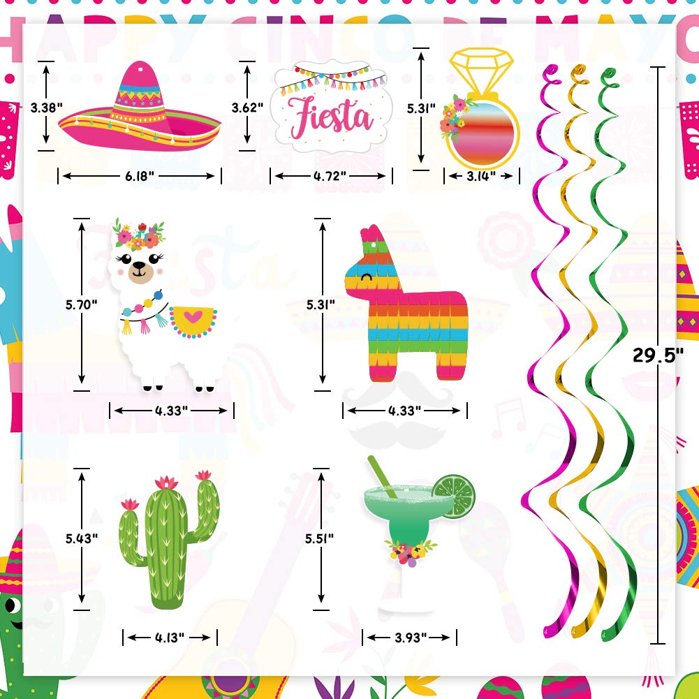 Mexican Fiesta Hanging Swirl Decorations - Llama & Cactus Garland for Bachelorette, Bridal Shower, Wedding & Engagement Parties | Perfect for Wall Decor, Photo Backdrops & Themed Celebrations