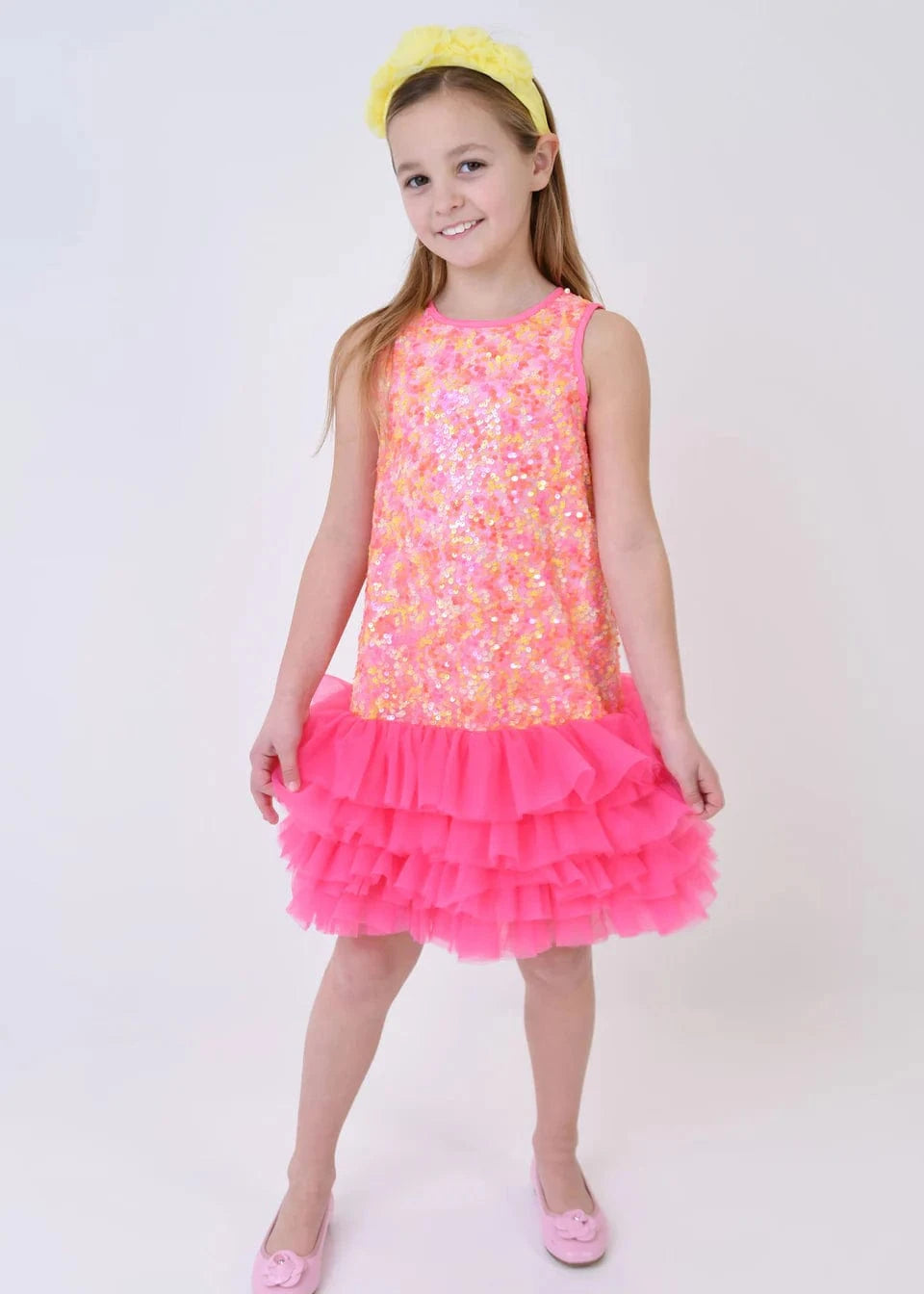 Angels Face Girls Charleston Sequin Tulle Party Dress in Pink - Perfect for Birthday, Pageant, Dance Recital & Special Occasions