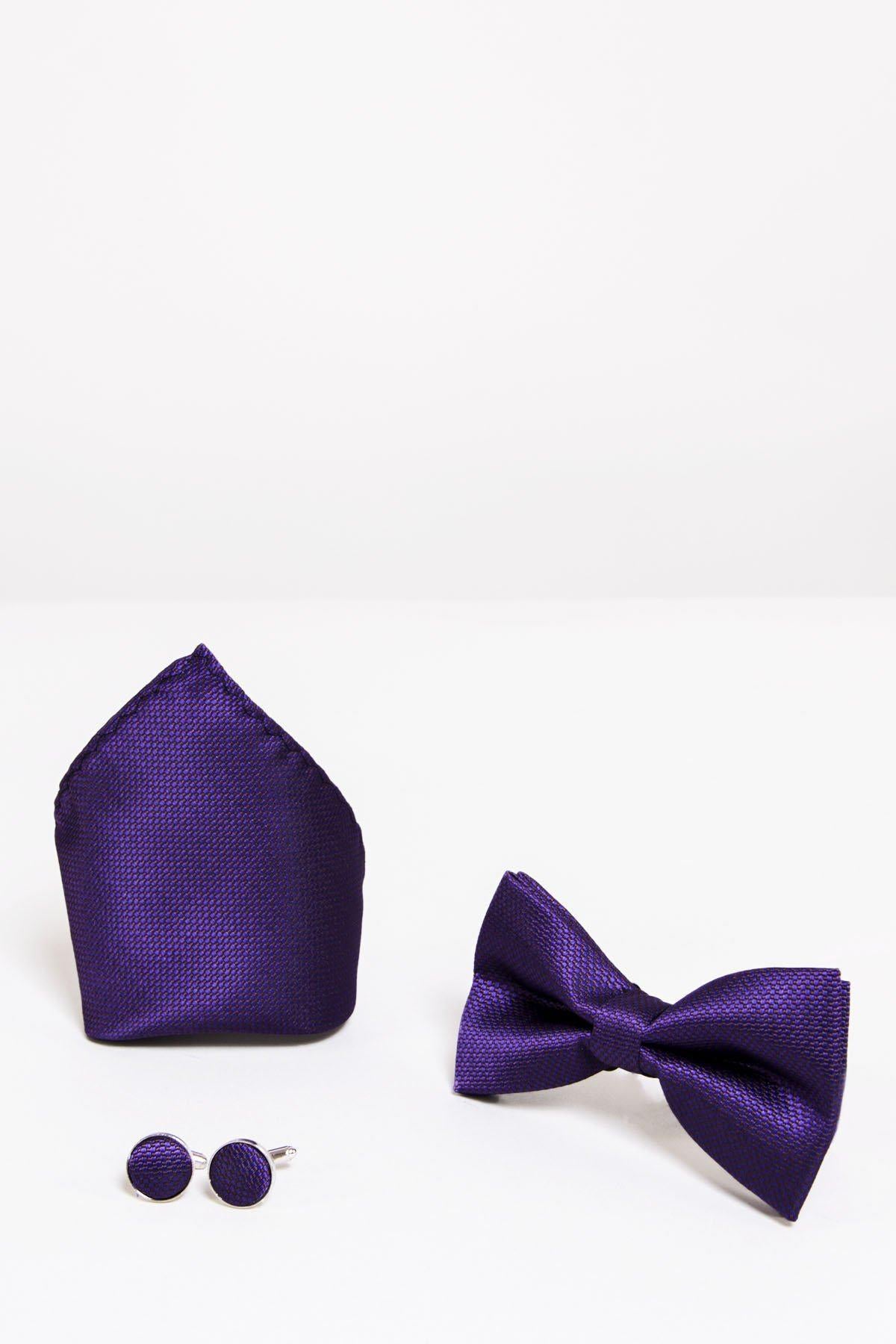 Stylish Purple Birdseye Print Bow Tie & Pocket Square Set for Men - Perfect for Weddings, Prom & Formal Events