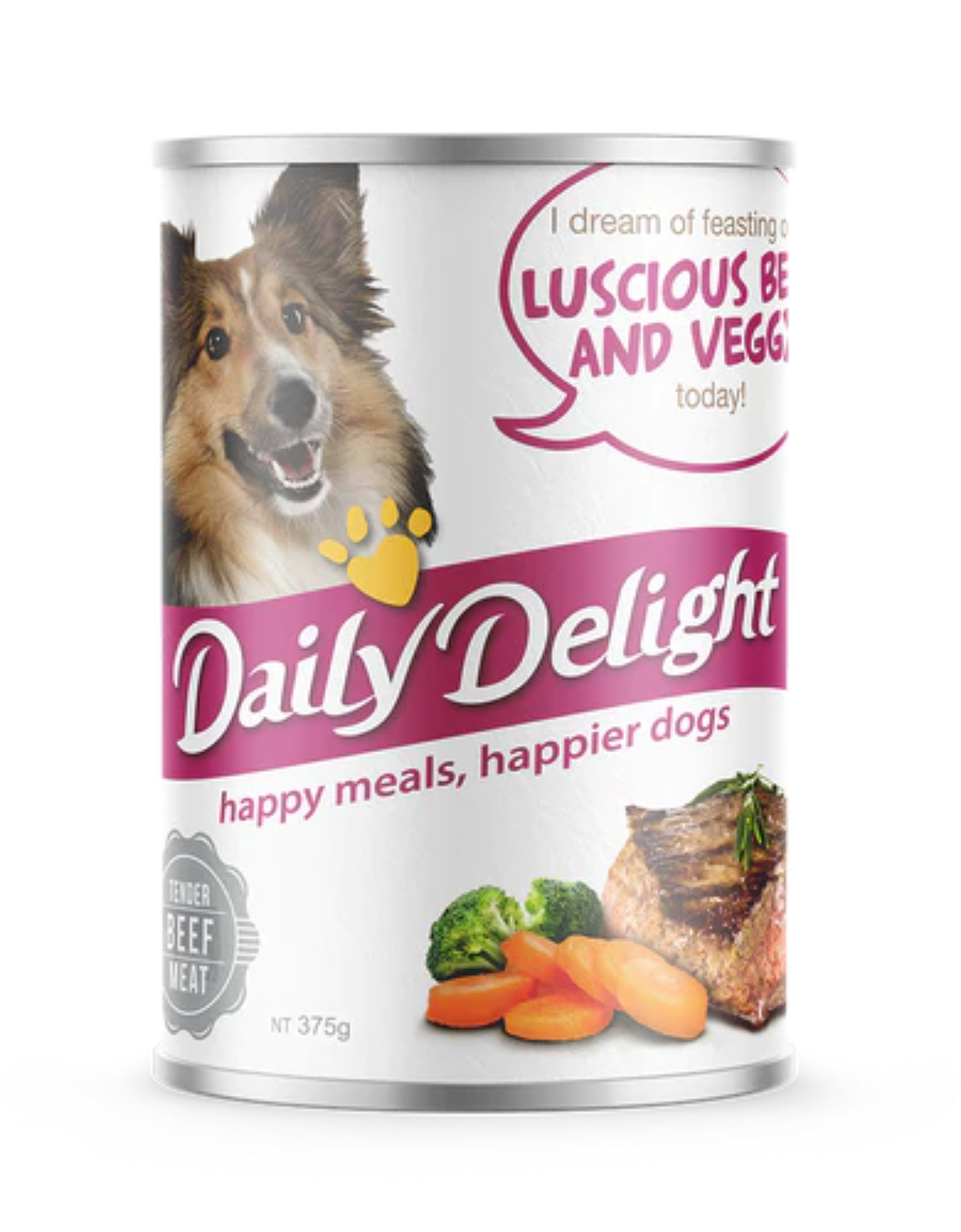 Premium Daily Delight Dog Food - Luscious Beef & Vegetable Recipe, 375g | High-Protein Kibble for Adult Dogs | Perfect for Mealtime & Training Treats