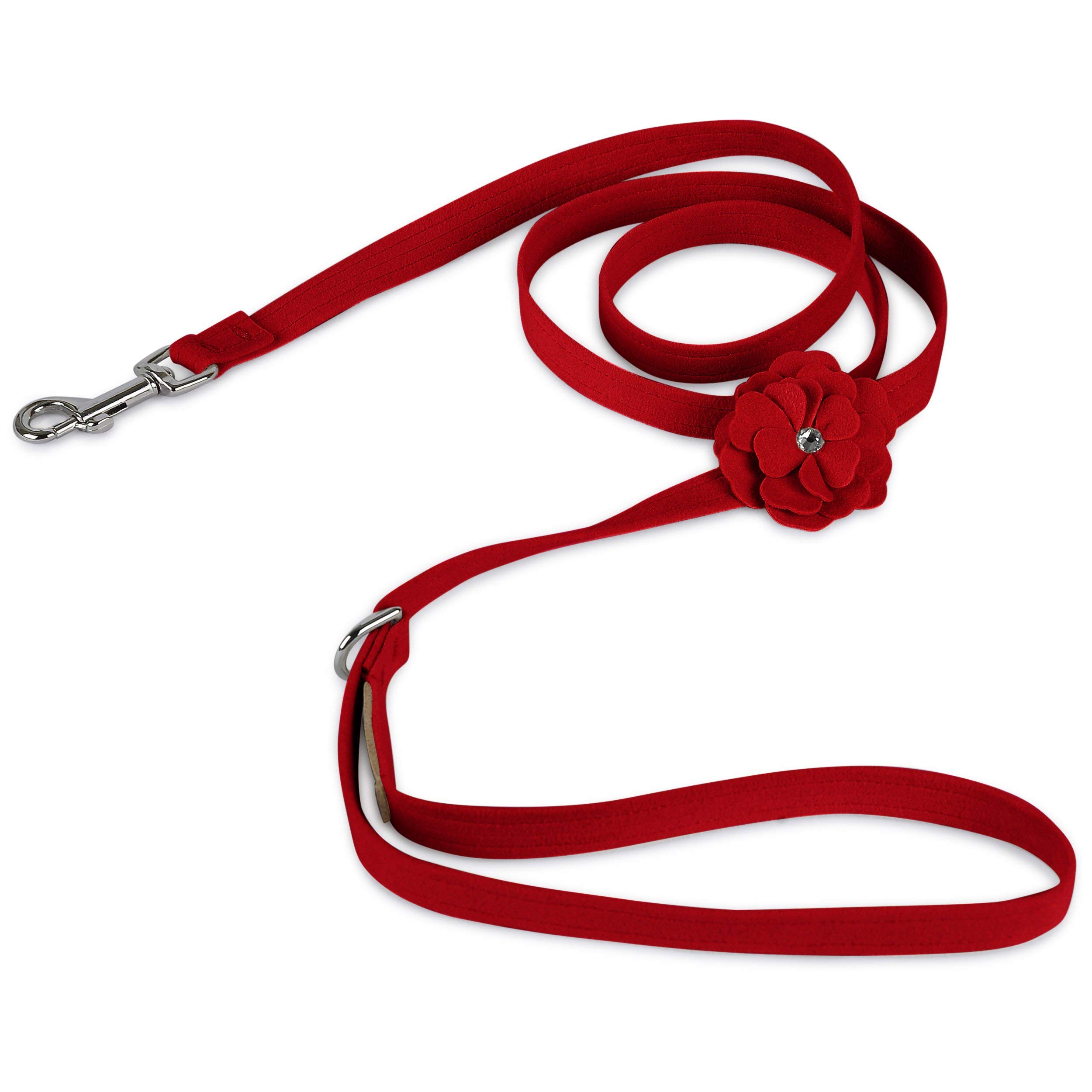 Premium Ultrasuede Dog Leash - Susan Lanci Designs Tinkies Garden Flower Pattern, 4FT Durable & Stylish Pet Walking Lead for Small to Medium Dogs - Perfect for Daily Walks, Park Visits & Outdoor Adventures (Red)