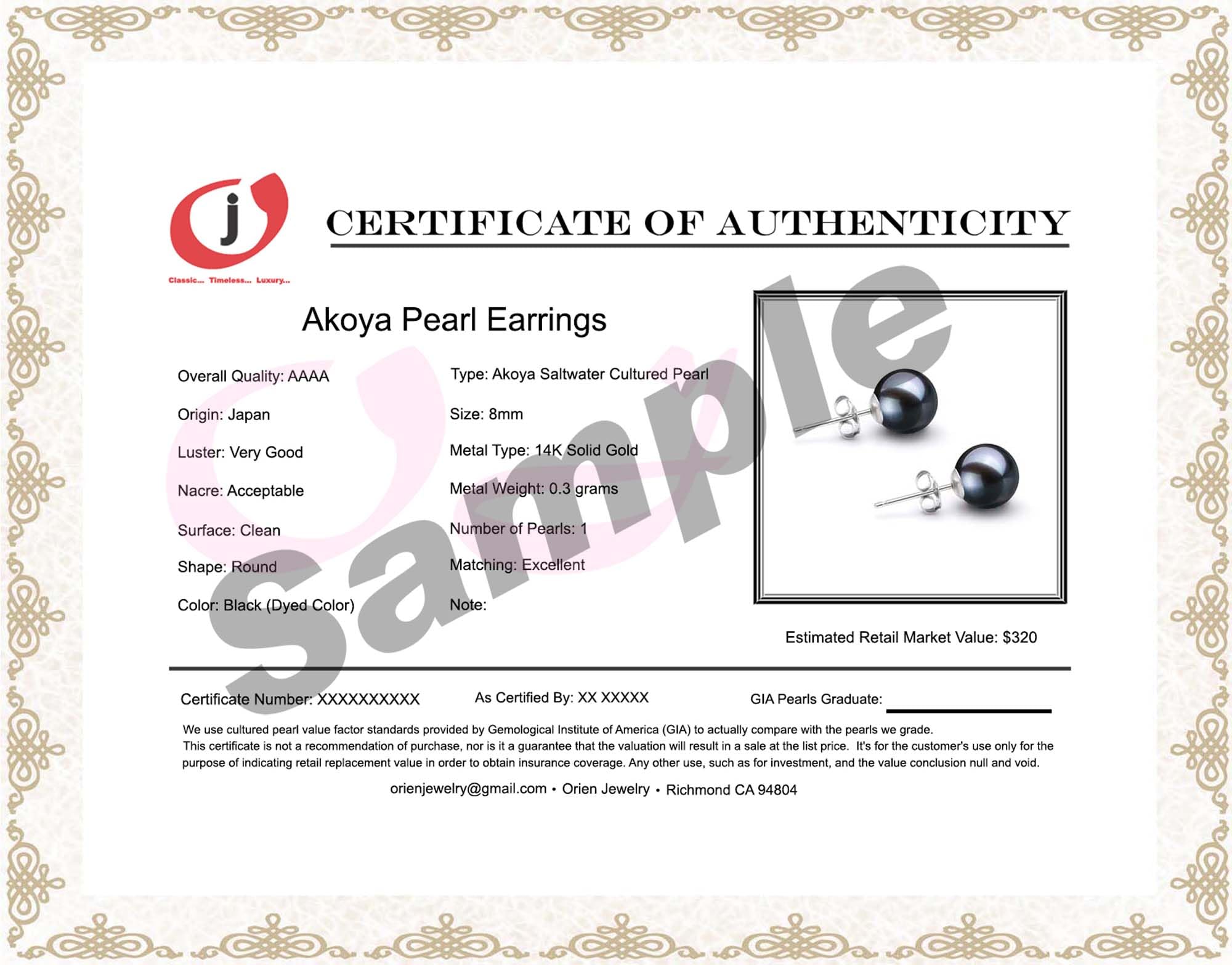 AAAA Grade Japanese Akoya Cultured Pearl Stud Earrings 4-10mm | 14K Gold Settings | Black Pearl Jewelry Gift Set for Women | Elegant Wedding, Party & Office Wear | Orien Jewelry