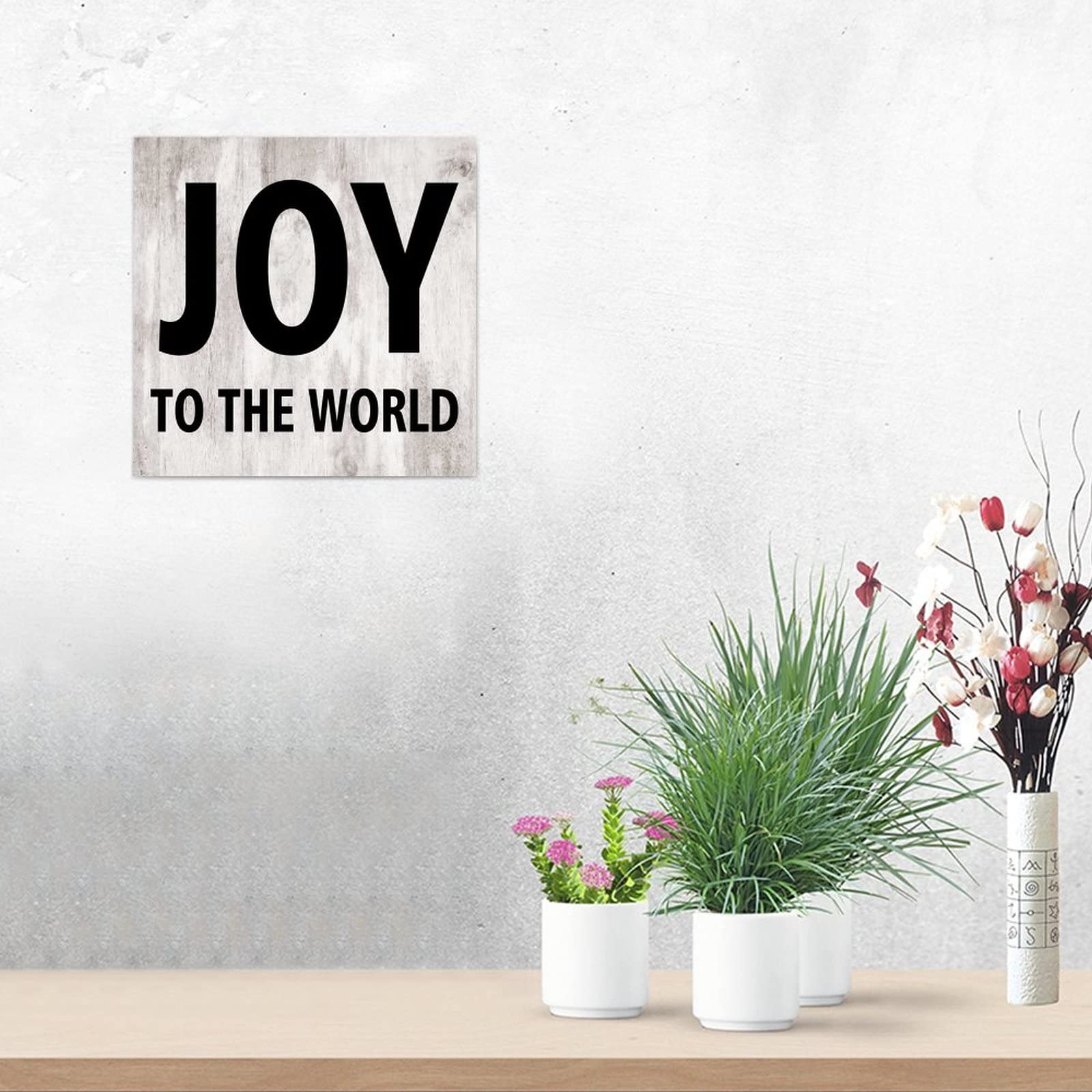 Vinisong Joy to The World Wooden Wall Plaque - Rustic Farmhouse Decor, Inspirational Hanging Sign for Front Porch, Living Room & Entryway - 11.8 x 11.8 Inch Wood Wall Art for Christmas, Holiday & Year-Round Home Decoration