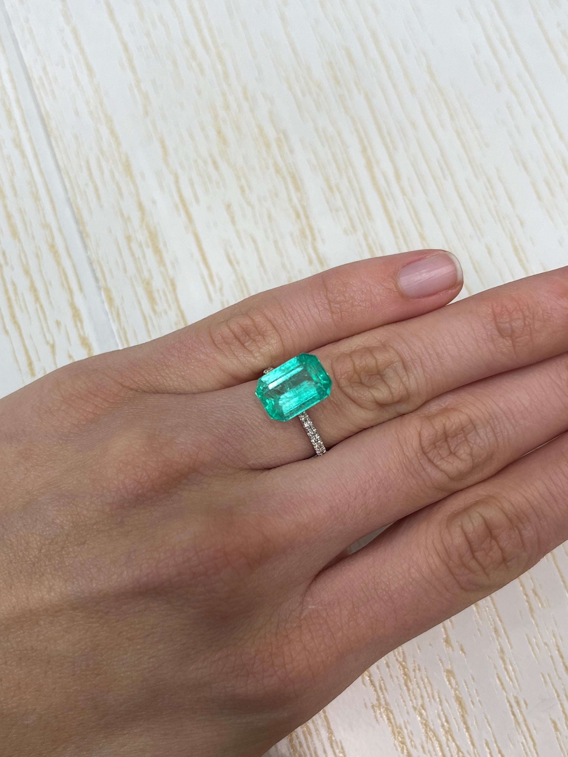 5.54 Carat 12.5x9mm Spring Green Natural Loose Colombian Emerald - Elongated Emerald Cut Gemstone for Jewelry Making, Engagement Rings & Luxury Gifts