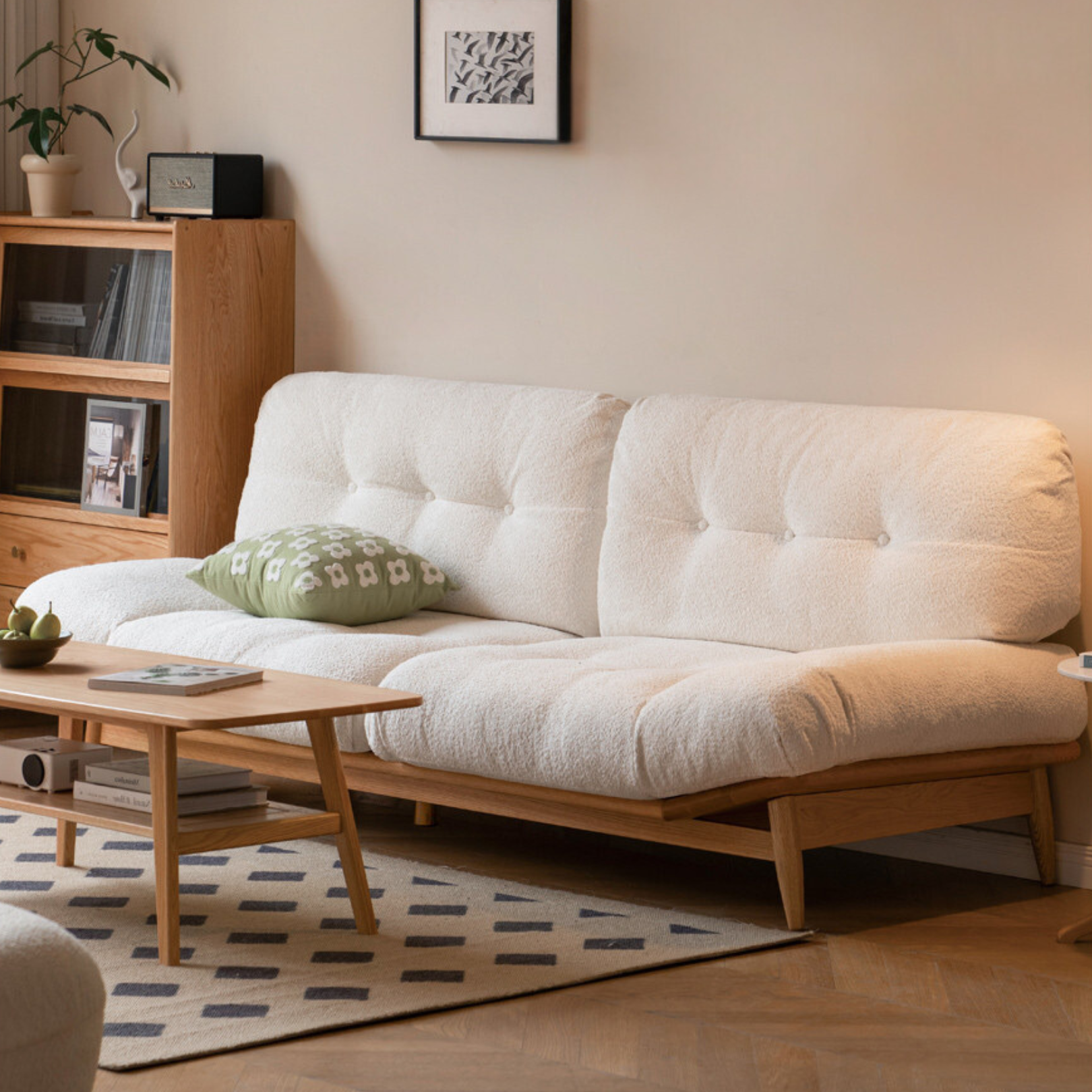 Premium Oak Solid Wood Velvet Upholstered Sofa - Modern Luxury Living Room Furniture for Home & Office Comfort