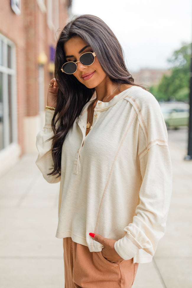 Like Me Again Cream Contrast Stitch Henley Shirt for Men - Stylish Casual Wear for Everyday Outfits & Date Nights - FINAL SALE