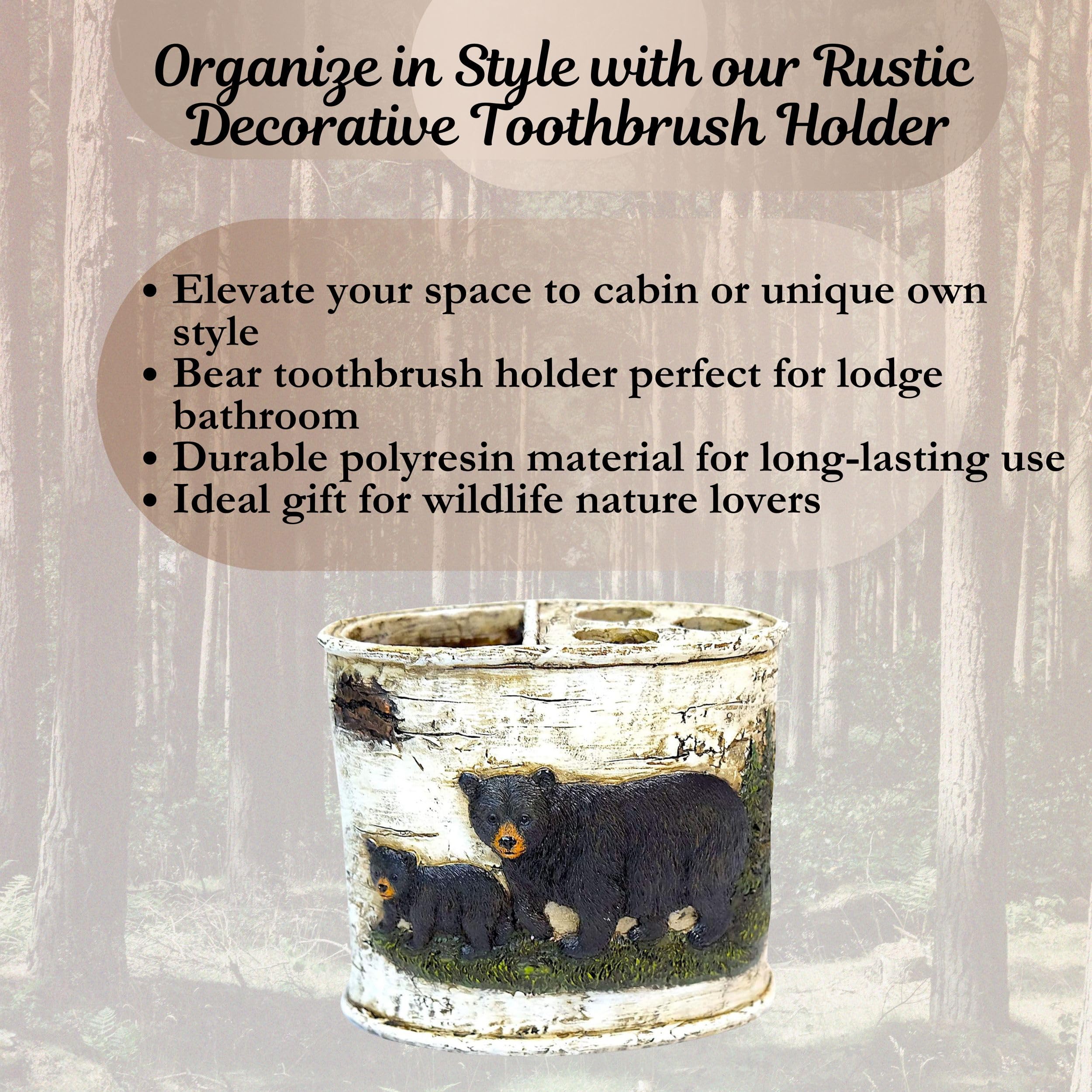 Black Bear Toothbrush Holder - Rustic Cabin Bathroom Decor for Wildlife Lovers & Nature Enthusiasts - Perfect for Cabin Bathrooms