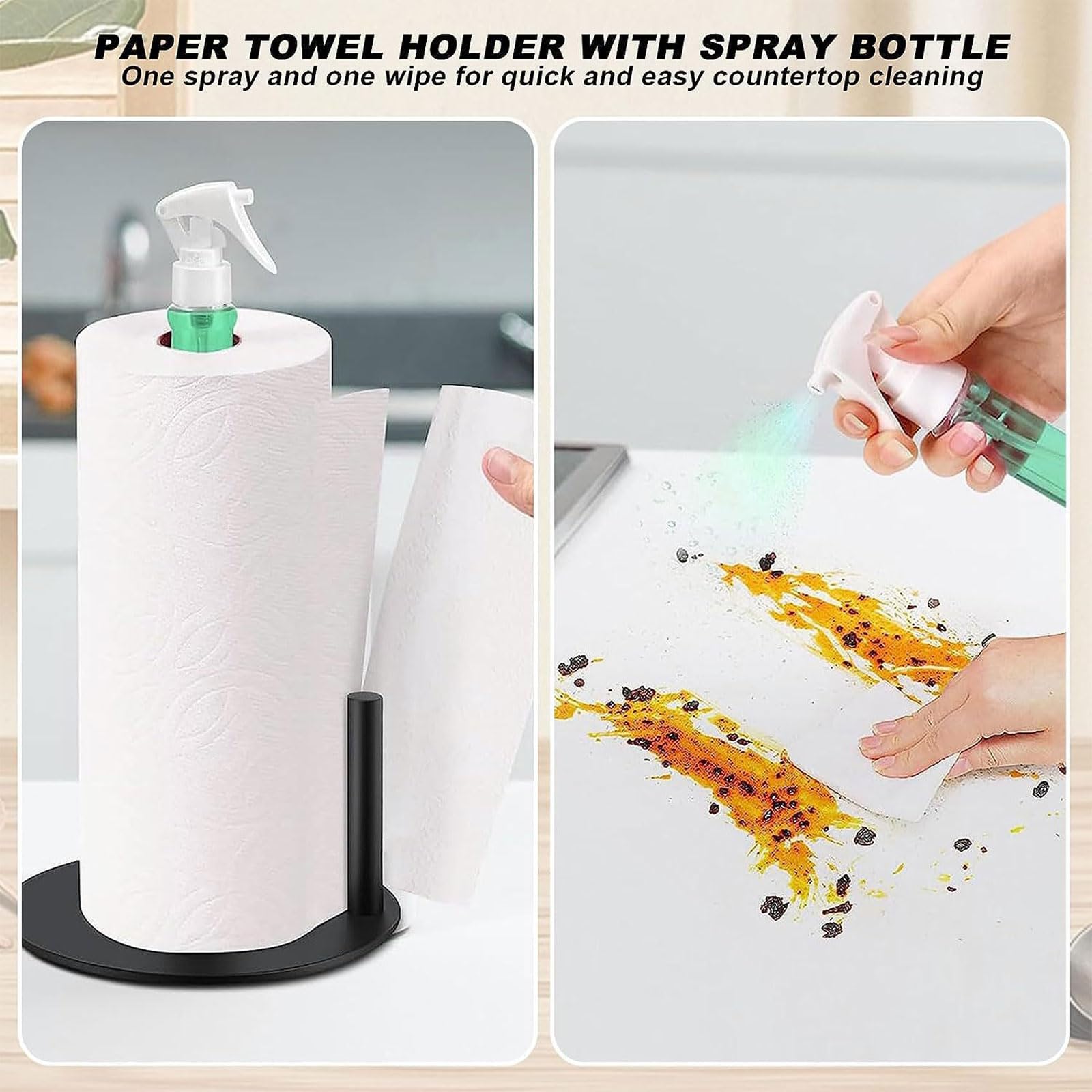 Easy to Install Wall Mount Paper Towel Holder & Bottle Rack - Space Saving Kitchen Organizer for Countertop or Cabinet (Perfect for Small Kitchens & RVs)