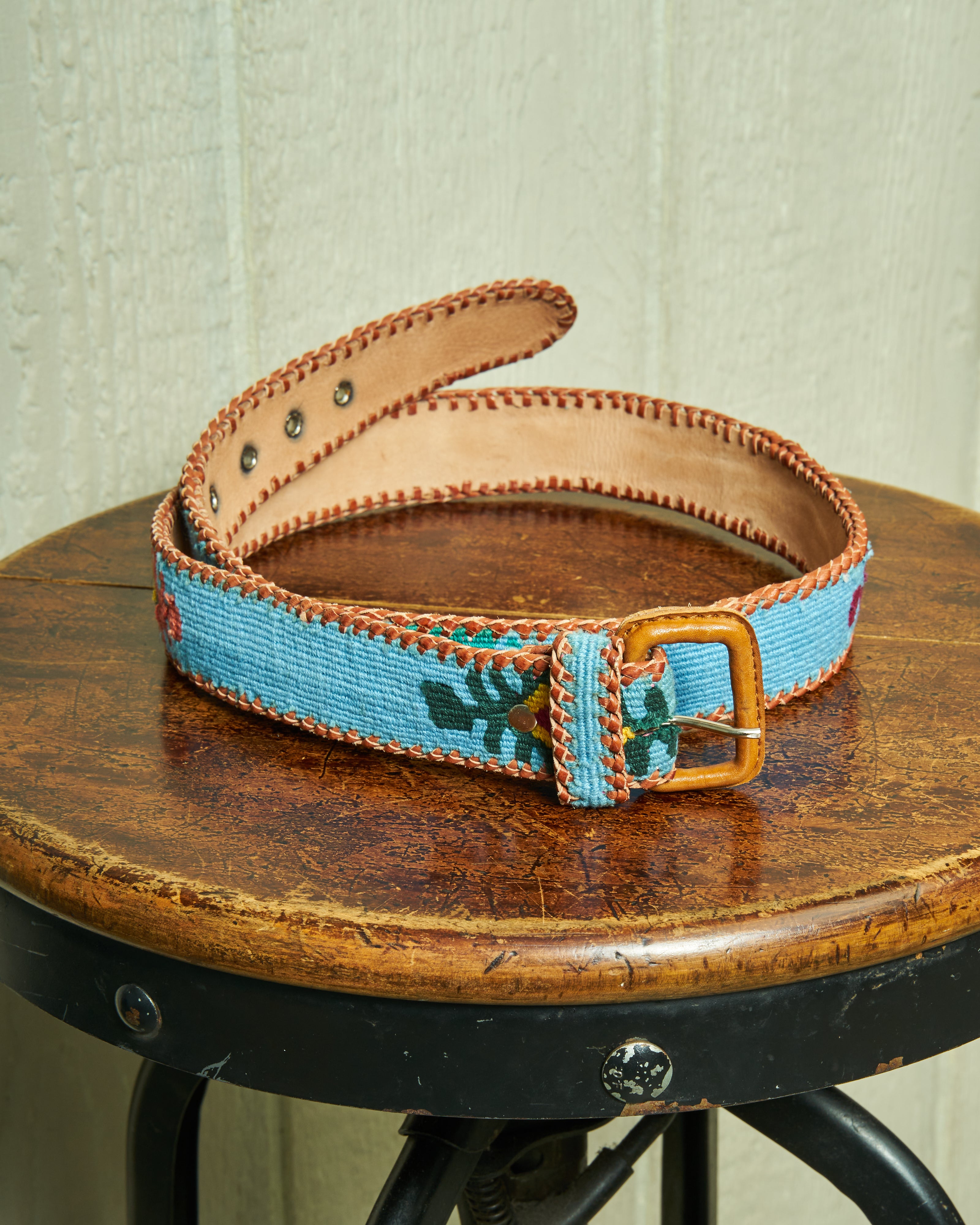 Handmade Guatemalan Whip Stitched Leather Belt in Coastal Blue - Premium Genuine Leather Accessory for Men & Women, Perfect for Casual Wear, Jeans, and Boho Fashion Outfits