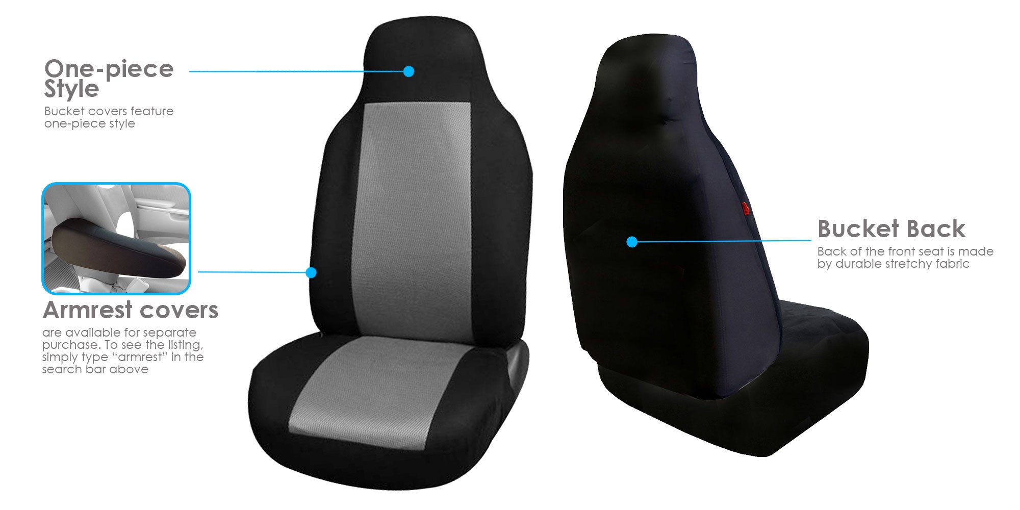 Premium FH Group Universal Fit Car Seat Covers - 1-Piece Washable Cloth Bucket Seat Covers for SUV, Sedan & Van (Gray) | Durable Protection & Comfort for Daily Commute, Road Trips & Family Travel