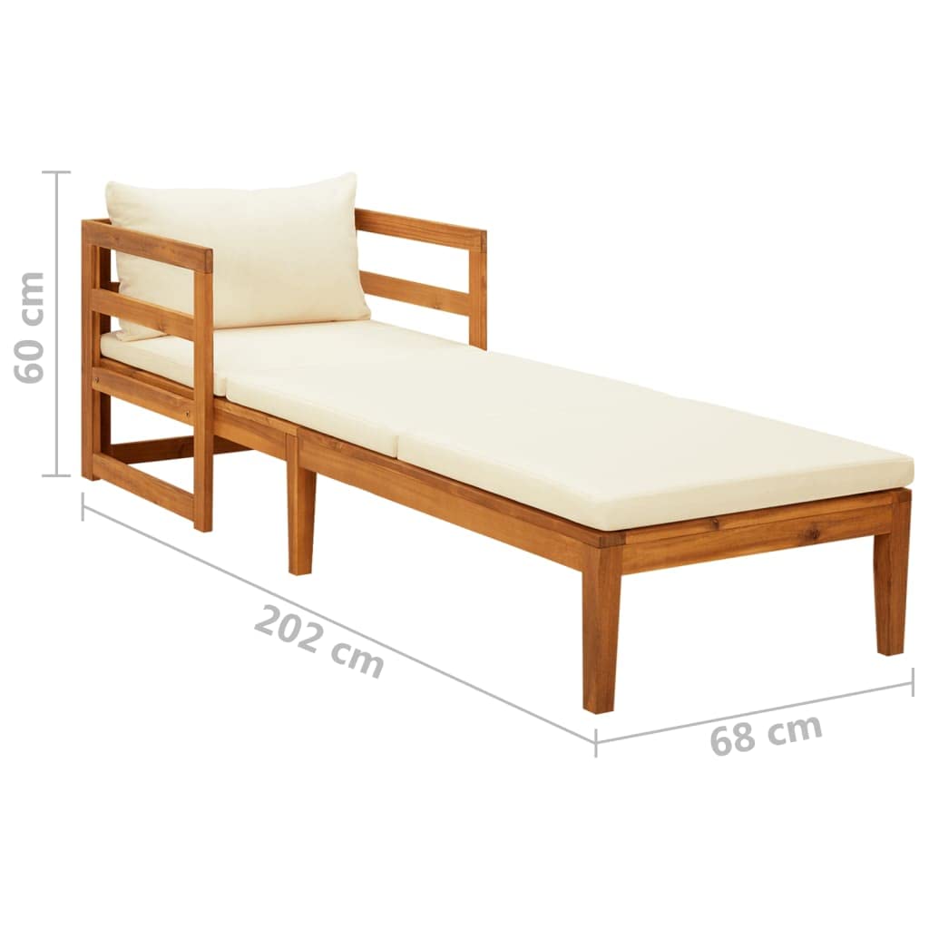 vidaXL Outdoor Sun Lounger with Cushions - Solid Acacia Wood Patio Chair - Cream White Weather-Resistant Cushions - Modern Garden Furniture for Poolside, Backyard & Patio Relaxation