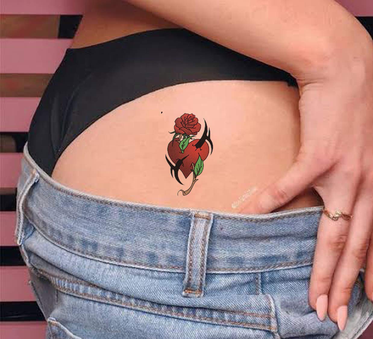 3D Temporary Tattoo Stickers for Men & Women - Waterproof Fake Tattoos with Flowers, Butterflies, Stars & Angel Designs - Dark Desire Collection (19x9cm) - Perfect for Parties, Halloween, Cosplay & Honeymoon Looks