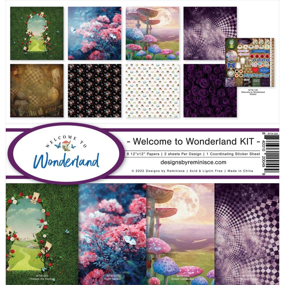 Reminisce Welcome to Wonderland Scrapbook Collection Kit - 12x12 Inch White Paper Crafting Supplies for Scrapbooking, Card Making & DIY Projects | Perfect for Memory Books, Photo Albums & Creative Journals