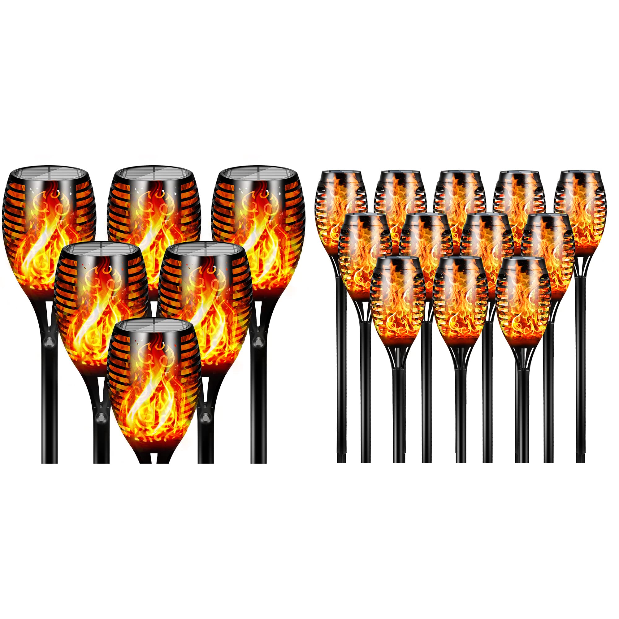Otdair Solar Torch Lights with Flickering Flame - 96LED (6 Pack) & 12LED (12 Pack) Waterproof Outdoor Tiki Torch Lights - IP65 Weatherproof, Auto On/Off - Perfect for Garden, Patio, Yard, Pathway, Poolside & Camping Decor