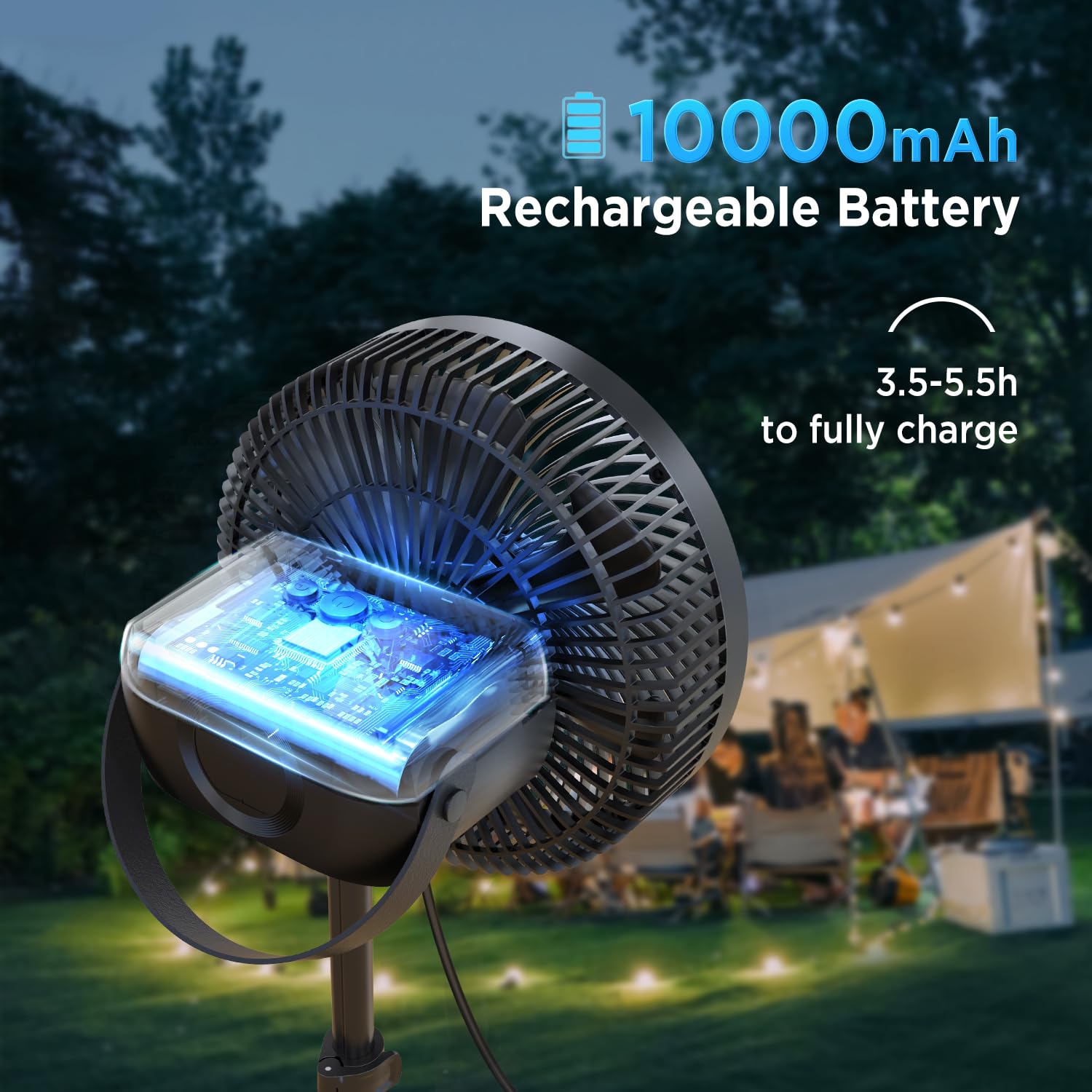 Marchpower 10 Inch Foldable Camping Fan with Detachable Tripod - 10000mAh Rechargeable Battery, Remote Control & Quiet Oscillation - Adjustable Height Pedestal Floor Fan for Home, Tent, RV & Outdoor Adventures