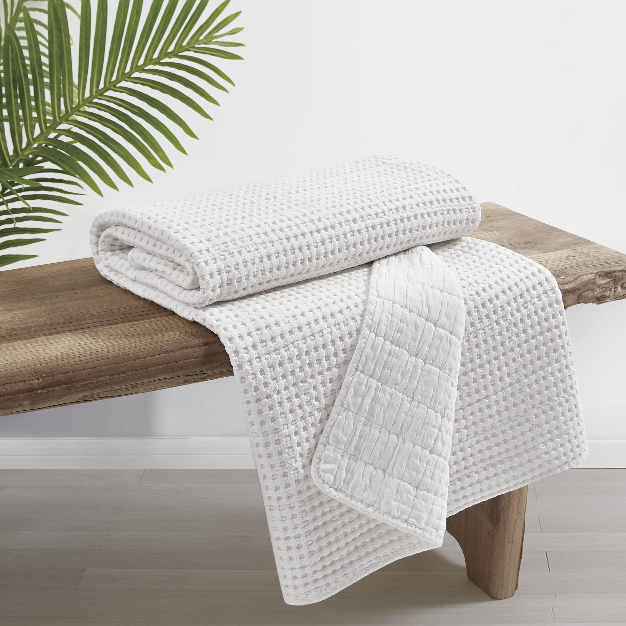 Levtex Home Mills Waffle Throw Blanket - Soft Cotton Waffle Weave, 50x60 Inches, Bright White - Perfect for Sofa, Bed & Cozy Home Decor