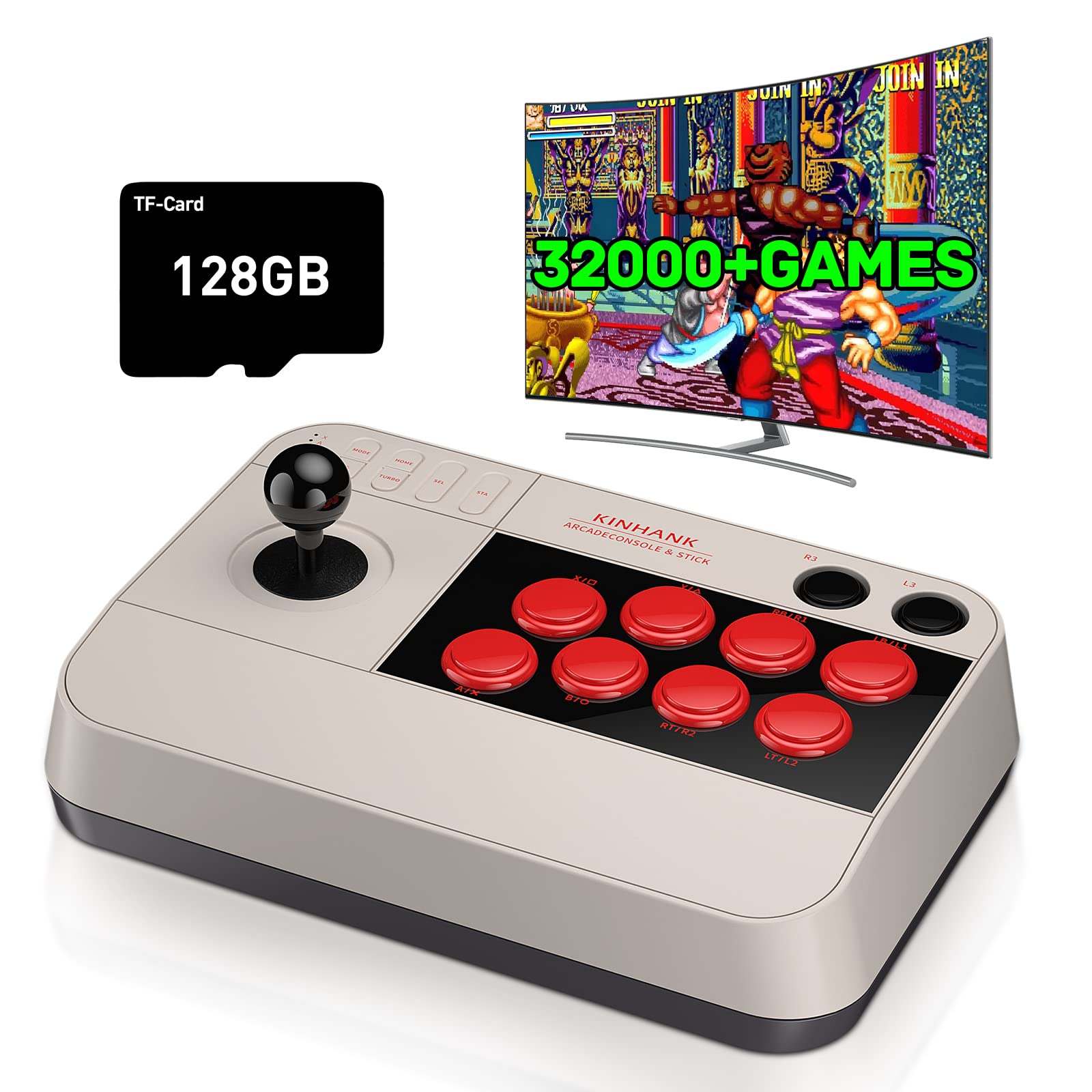 Kinhank Arcade Game Console with 32,000+ Built-in Games | Super Console with S905X3 Chip & 3D Joystick Turbo Function | Perfect for Retro Gaming, Family Entertainment & Game Collectors
