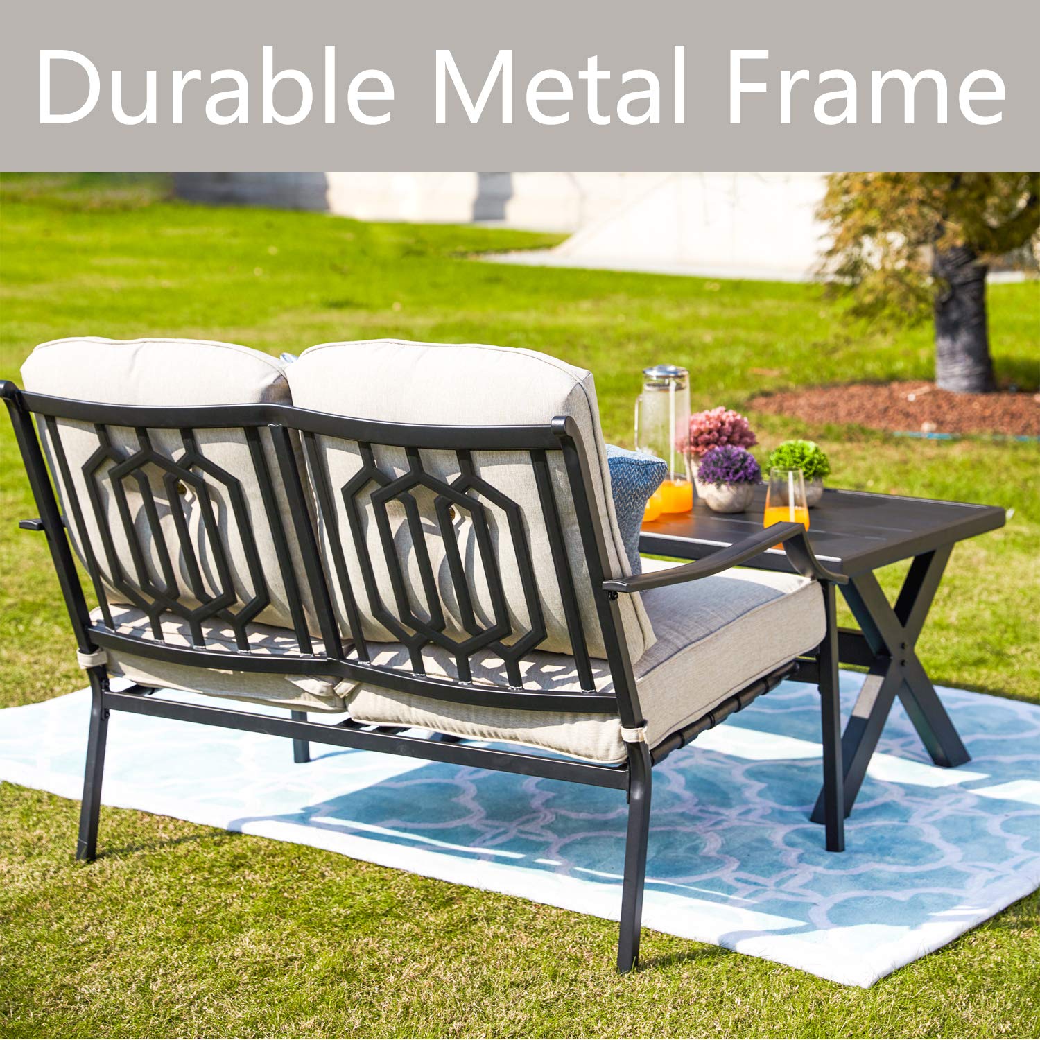 PatioFestival ® 2-Piece Outdoor Loveseat Bench Set with Cushions - Waterproof Garden Furniture for Yard, Poolside, Patio & Backyard Relaxation (White) | Perfect for Outdoor Conversations, Lounging & Entertaining Guests