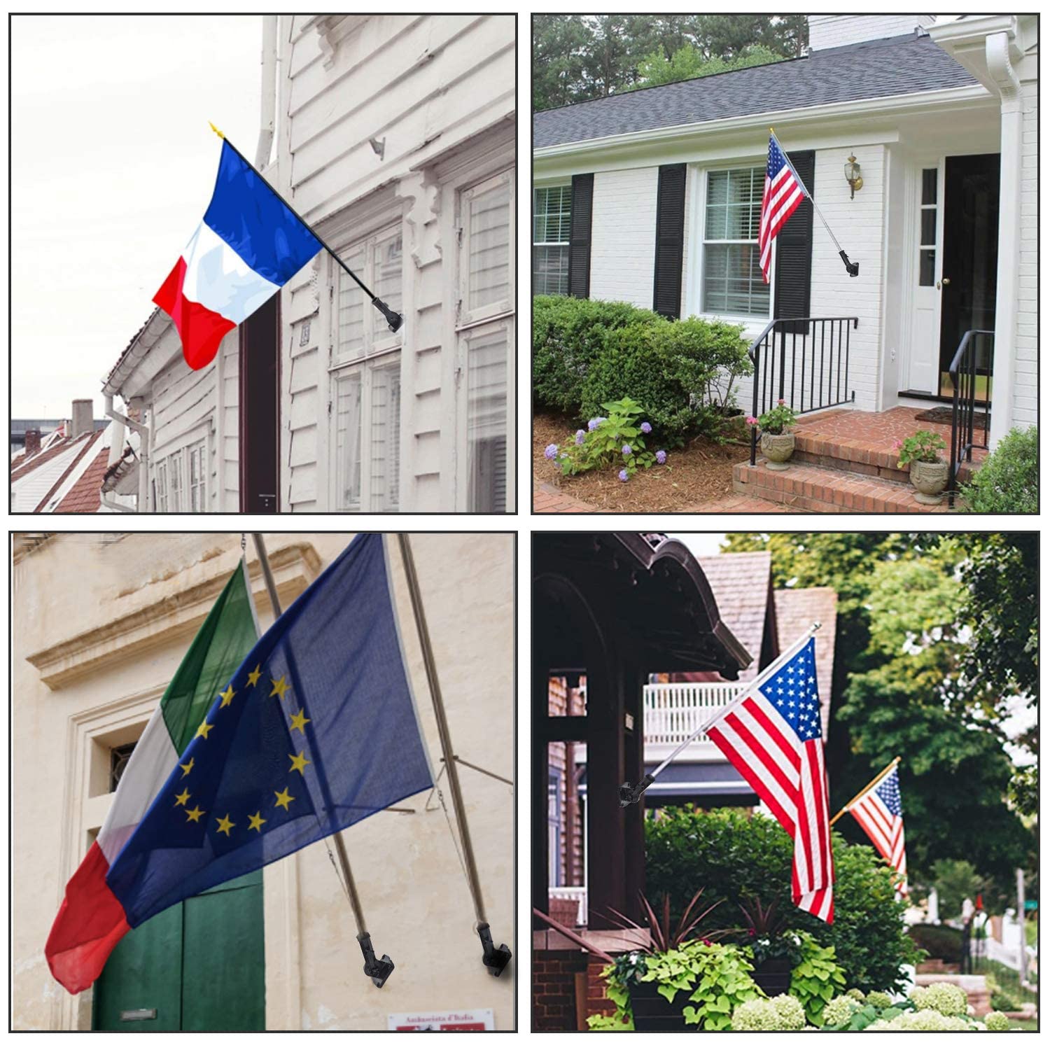 Heavy Duty Stainless Steel Flag Pole Holder - Multi-Position & Multi-Angle Adjustable Wall Mount Bracket for 1 Inch Flag Poles (Black) | Perfect for Outdoor, Garden, Patio, and Home Decoration