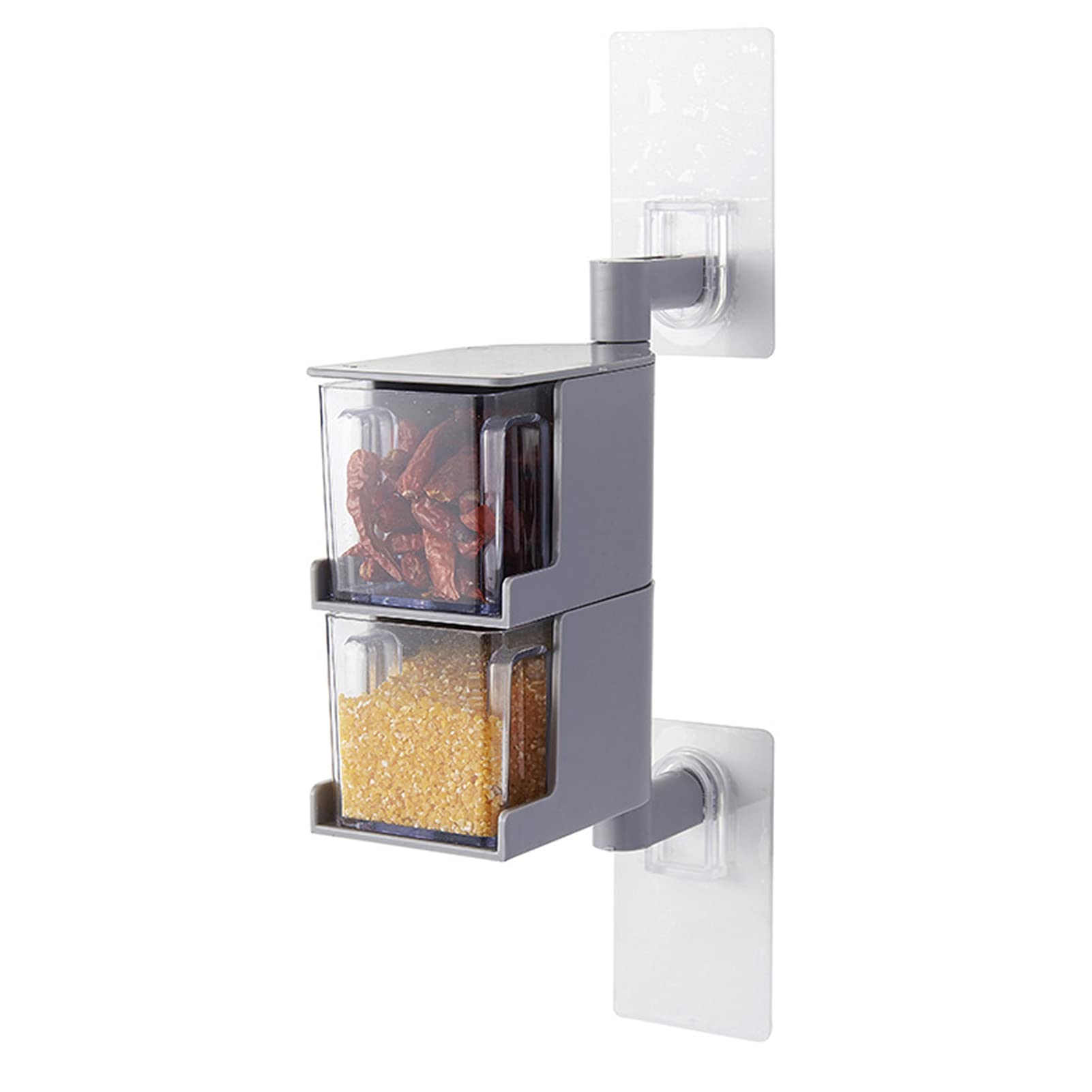 360° Rotating Wall Mount Spice Rack Organizer - 2-Tier Gray Spice Shelf for Kitchen, Bathroom & Pantry | Space-Saving Seasoning Storage with Jars | Perfect for Small Spaces & Condiment Organization