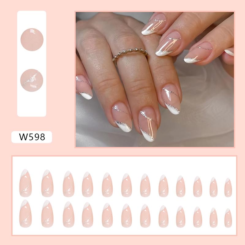 Buddy Jelly Trends Premium Designer 24pcs Stick-on Nails Set - Reusable & Unbreakable Fake Nails with Easy Glue Tab Application (SF-W598) | Perfect for Parties, Weddings, and Special Occasions