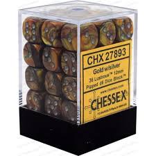 Chessex 36-Piece Gold & Silver 12mm Pipped D6 Dice Set - Perfect for Dungeons & Dragons, Board Games, and Tabletop RPGs