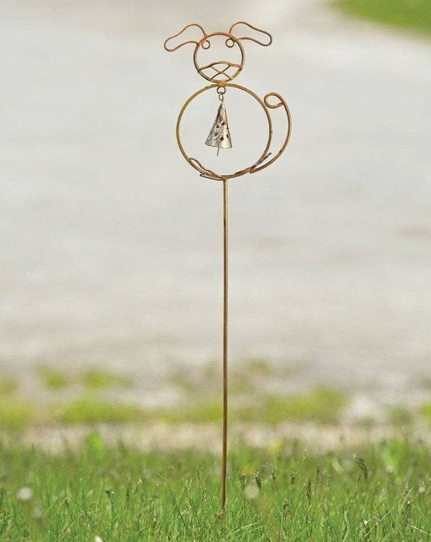 Dog with Bell Garden Stake - Decorative Metal Yard Art for Outdoor Lawn & Garden Decor - Perfect for Patio, Flower Beds, and Backyard Landscaping