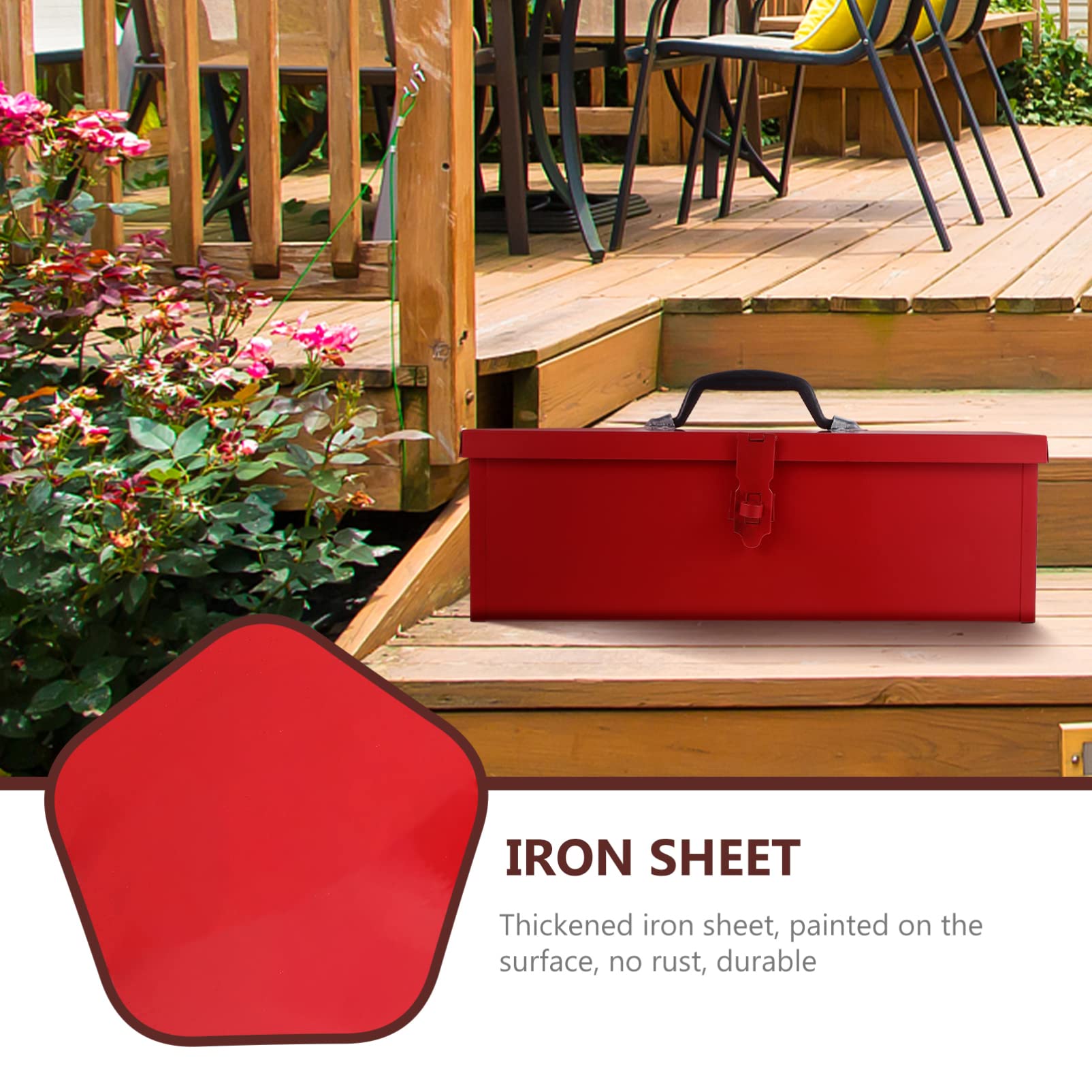 DOITOOL Red Metal Tool Box - Heavy Duty Iron Sheet Tool Storage Case with Lock, Multi-Function Organizer (15.3X6.2X5.1 Inch) - Perfect for Home Garage, Workshop, Construction Sites, and DIY Projects