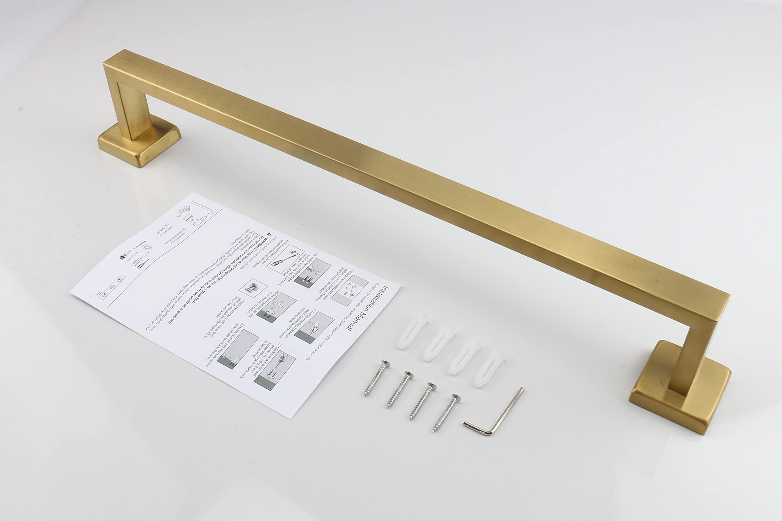 TocTen Premium Stainless Steel Bath Towel Rack - Heavy Duty Wall Mounted Towel Holder with Square Base, Brushed Gold Finish (20 Inch) for Bathroom & Spa Decor | Perfect for Modern Homes, Hotels, and Luxury Bathroom Accessories