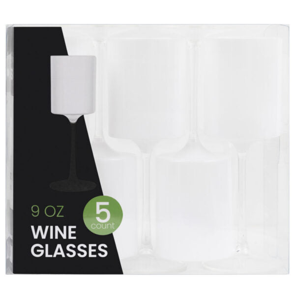 Elegant Two-Tone 9 Oz White & Clear Plastic Wine Goblets - Set of 5 - Perfect for Outdoor Parties, Weddings & Picnics
