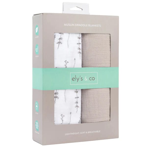 Ely's&Co. Soft Breathable Muslin Swaddle Blankets for Babies - 2 Pack Set - Perfect for Swaddling, Nursing Cover & Stroller Blanket