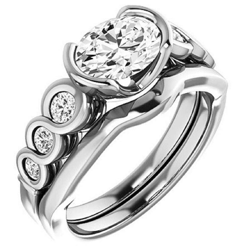 2.00CT Oval Cut VVS1 Colorless Moissanite Engagement & Wedding Ring Set in 925 Sterling Silver - Semi Bezel Bridal Jewelry Set, Perfect Gift for Anniversaries & Proposals
