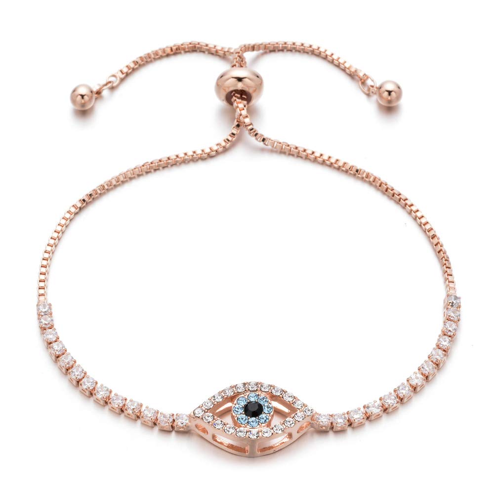 Elegant Cubic Zirconia Adjustable Tennis Chain & Brass Evil Eye Bracelet for Women - Perfect Mother's Day Gift, Birthday Present & Everyday Fashion Jewelry