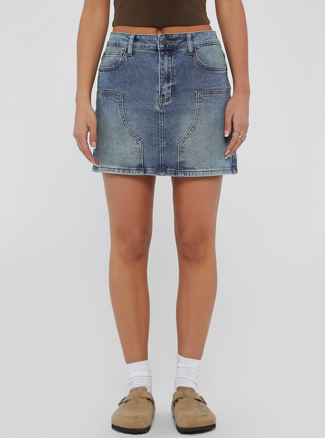 Guess Originals Panel Denim Mini Skirt for Women - High Waisted Stretch Denim Skirt with Side Slits, Perfect for Casual Outfits, Parties & Date Nights