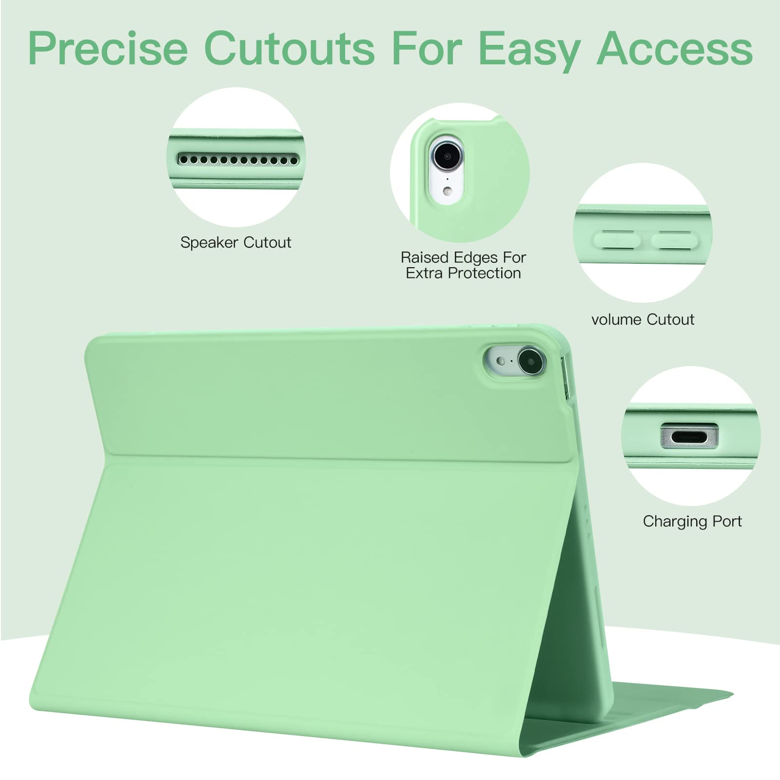 BQSS Wireless Keyboard Case for iPad Air 11 Inch (M2) 2024 & iPad Air 10.9 Inch 5th/4th Gen 2022 - Detachable Protective Cover with Pencil Holder for iPad Air 4th 2020 & iPad Pro 1st Gen - Green | Perfect for Work, Study & Travel