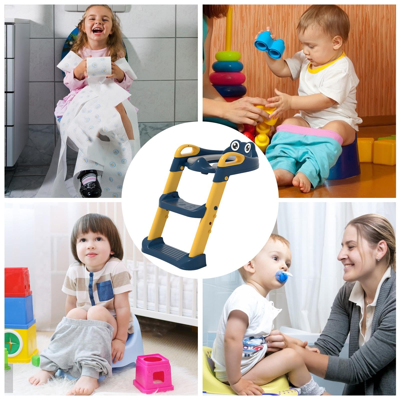Foldable Anti-Slip Toddler Toilet Training Seat with Adjustable Steps - Potty Training Seat for Boys & Girls Ages 1-3 Years - Perfect for Bathroom Safety & Early Childhood Development
