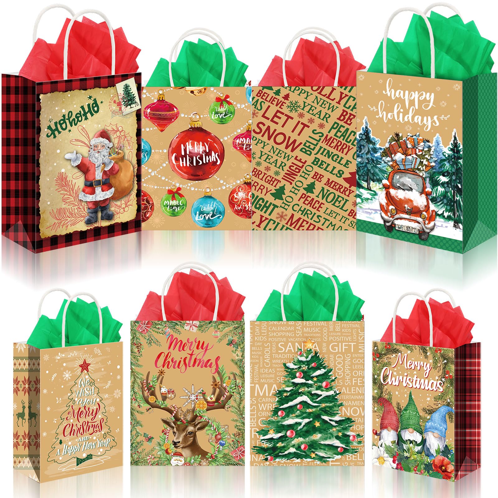 Cholemy 40-Pack Reusable Christmas Gift Bags with Tissue Paper - Holiday Party Favors