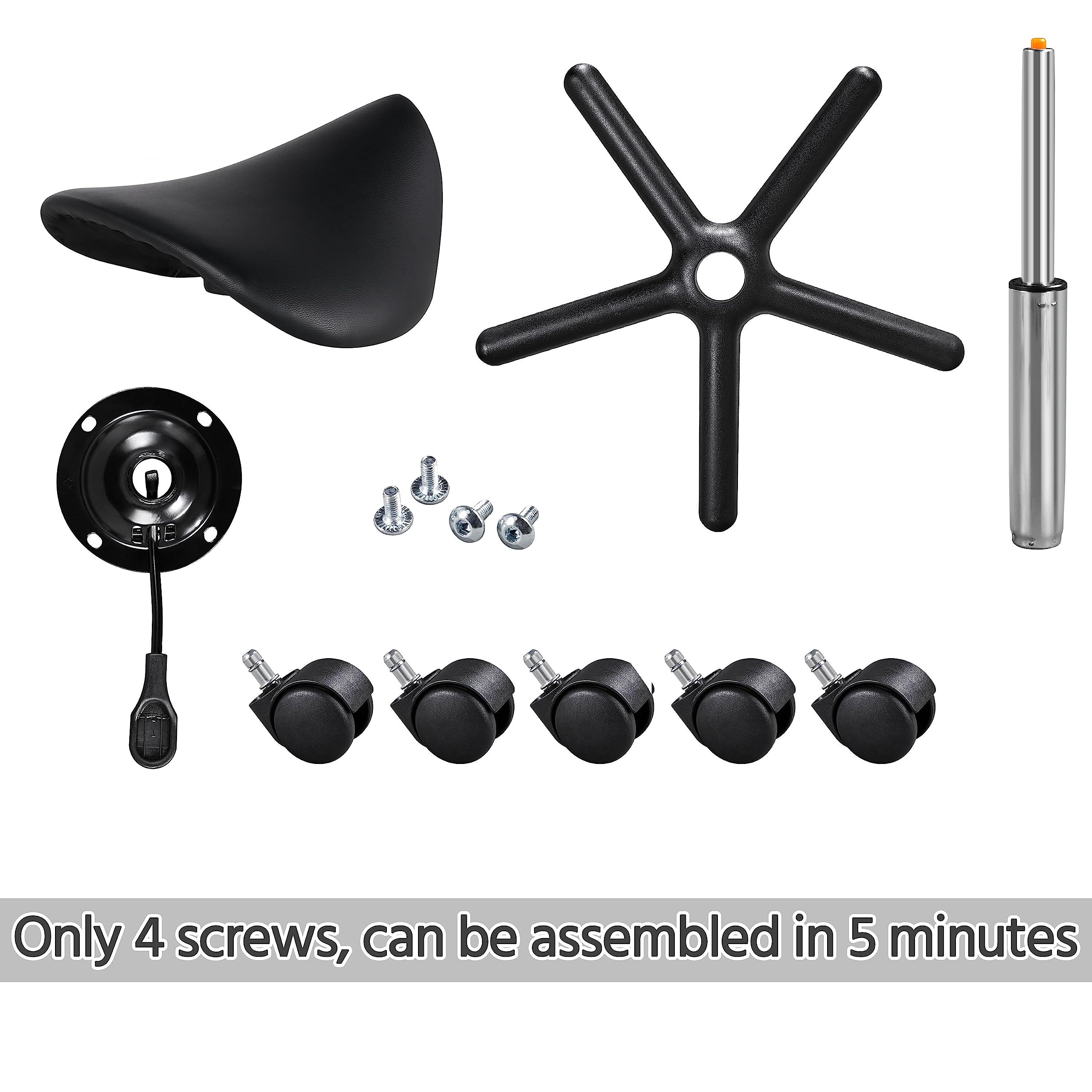 Yaheetech Adjustable Rolling Saddle Stool with Wheels - Swivel PU Leather Stool Chair for Hair Salon, Tattoo, Massage & Lash Technician - Ergonomic Stylist Chair for Beauty Professionals & Home Office Use (Black)