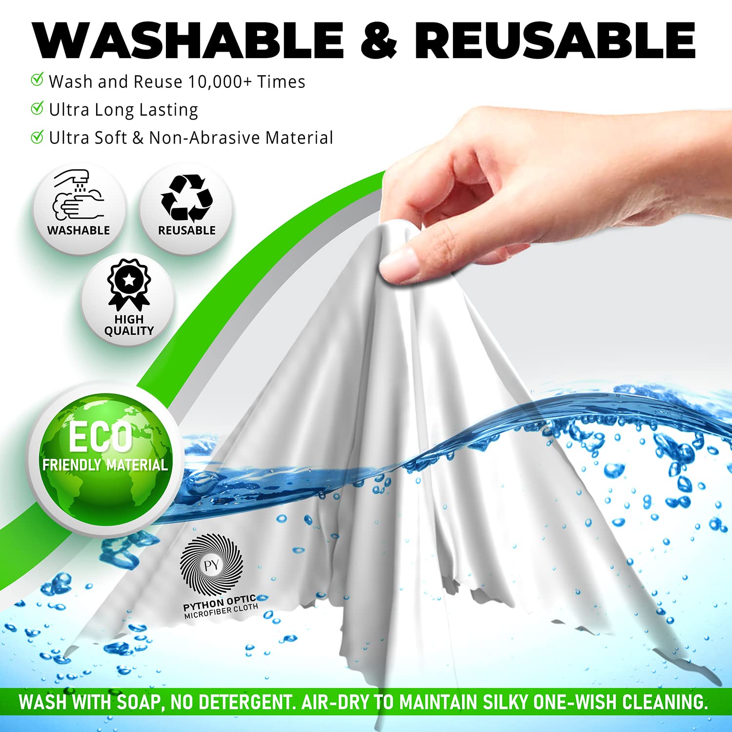 Premium Python OLED Microfiber Cleaning Cloth 12x16 Inch - Scratch-Free Lens & Glasses Cleaner for Apple Devices, TVs, Computers, Zeiss Lenses, Luxury Watches | Safe for Screens, Cameras, Eyewear & Delicate Optics | Perfect for Home, Office & Travel Use