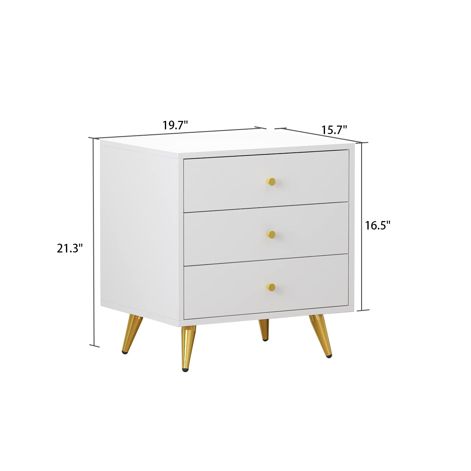 Modern White Nightstand Set of 2 with 3 Drawers - Sturdy Metal Legs Bedside Table for Bedroom & Living Room - 19.7”L x 15.7”W x 21.3”H - Perfect for Storage, Reading Nook & Small Space Decor
