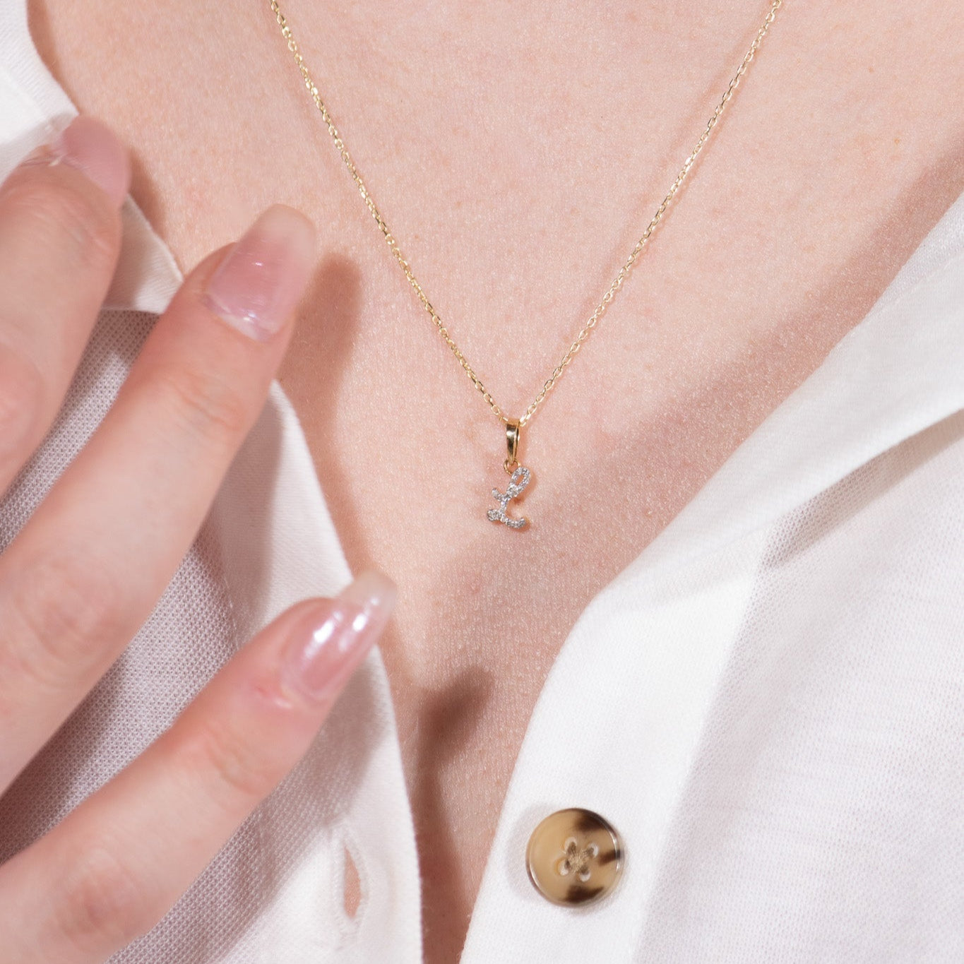 14K White Gold Cursive Diamond Initial Necklace - Personalized Name Jewelry for Women, Gift for Her, Birthday, Anniversary, Valentine's Day