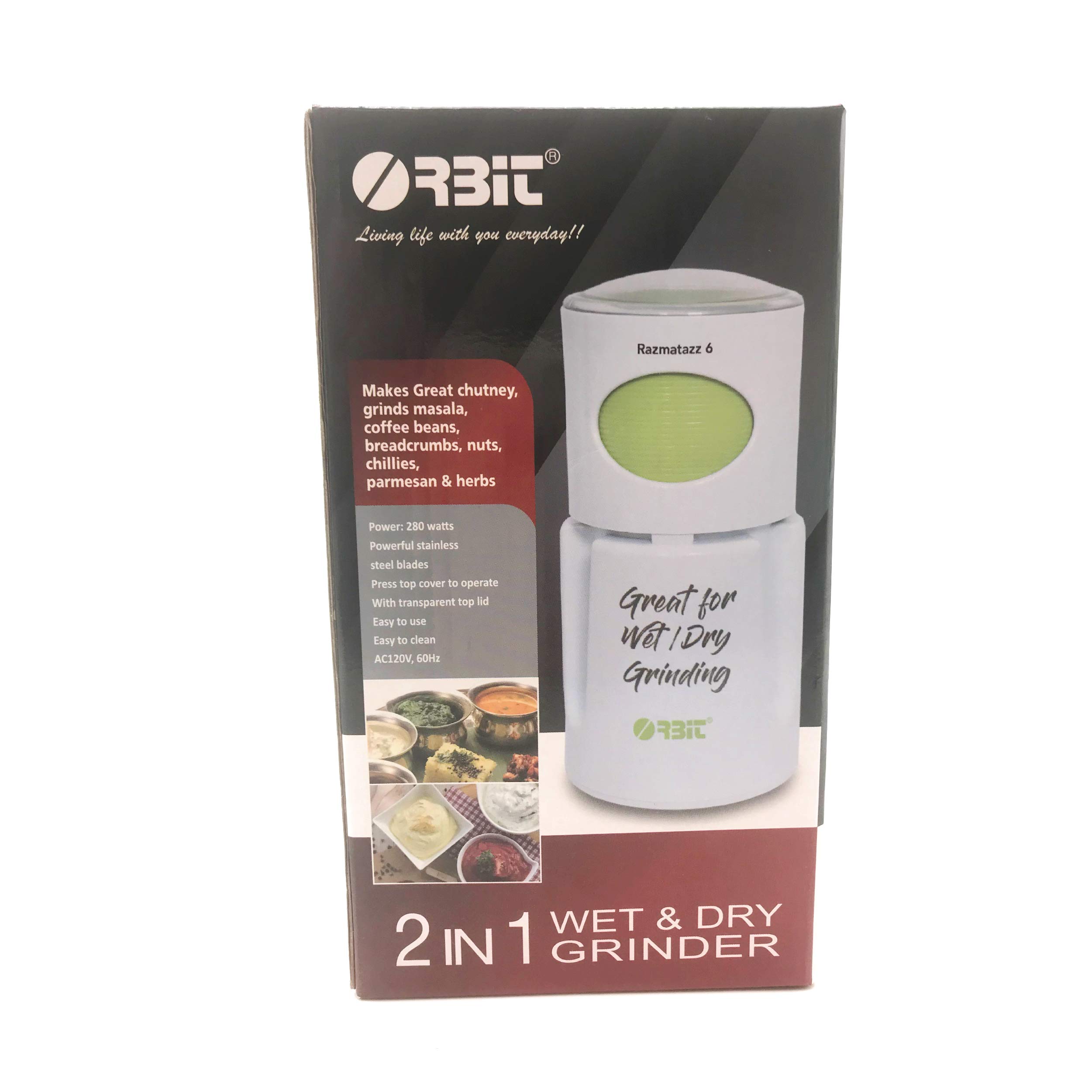 Orbit 2-in-1 Wet & Dry Coffee Grinder, Spice Grinder, and Chutney Maker - White | Perfect for Fresh Coffee Beans, Spices, and Homemade Chutneys | Ideal for Kitchen, Coffee Shops, and Indian Cooking