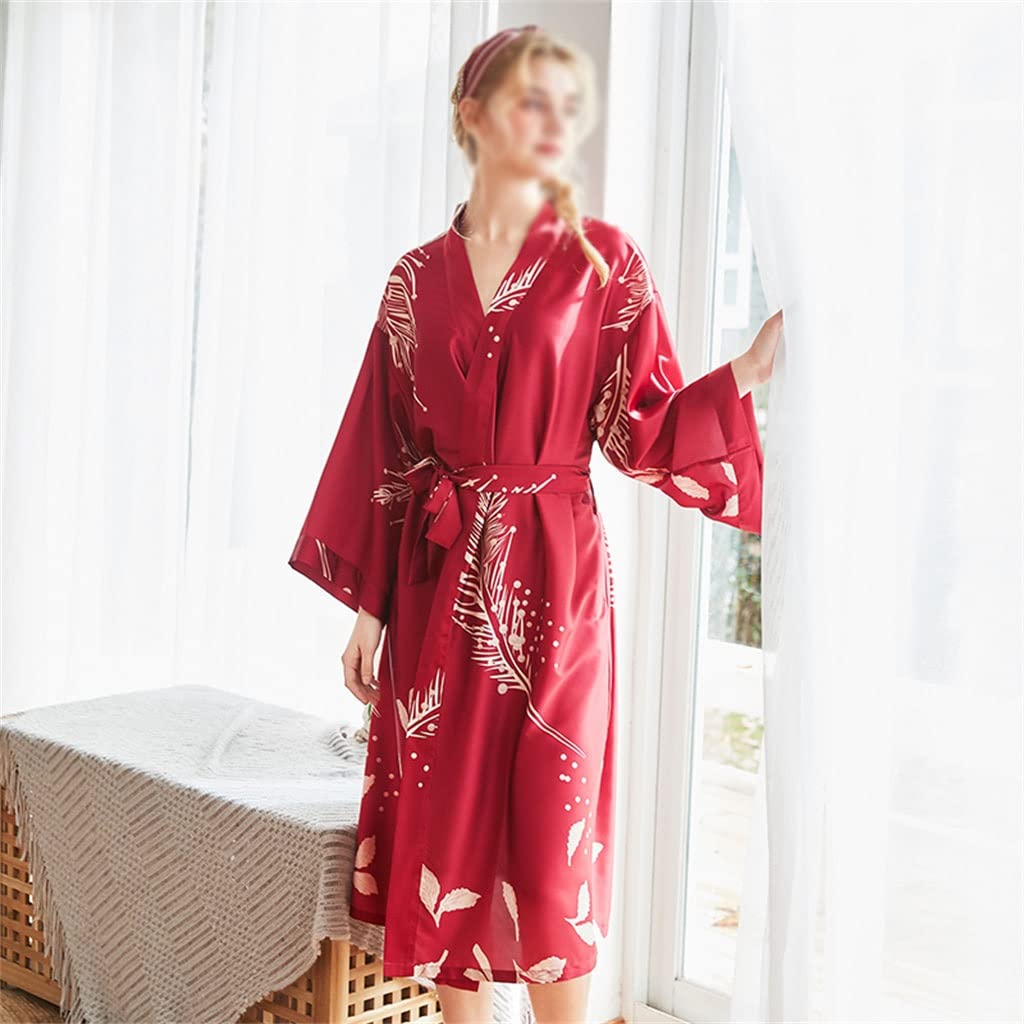 Silk Kimono Robe for Women - Sexy Sleepwear Nightgown, Bridesmaid Gift, Loungewear, Homewear, Bathrobe (Red, Size L) - Perfect for Spa Days, Bridal Showers & Relaxing at Home