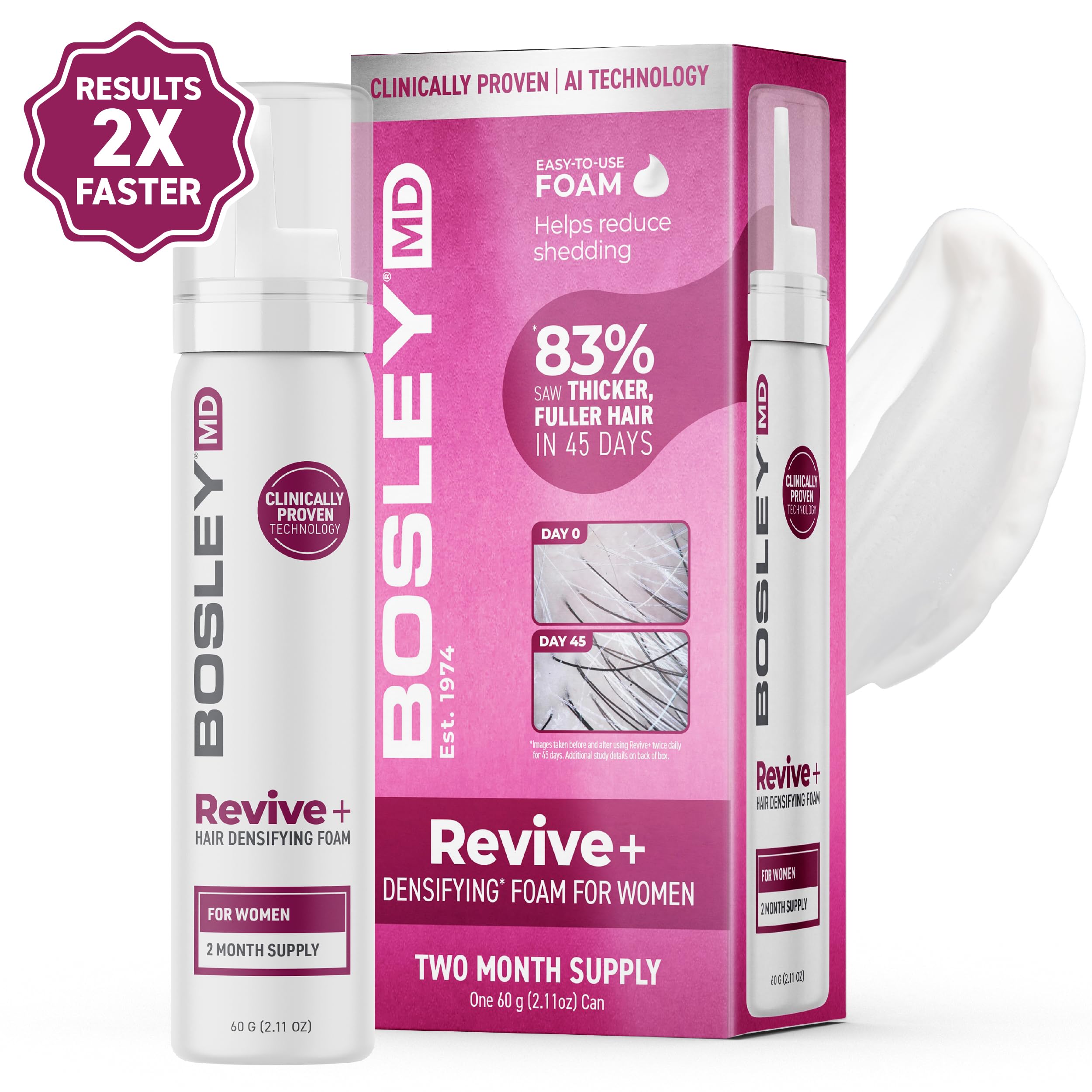 BosleyMD Women's Revive + Densifying Treatment Foam for Thinning Hair - Volumizing & Thickening Hair Styling Foam for Fine or Flat Hair - Perfect for Daily Use & Styling at Home or Salon