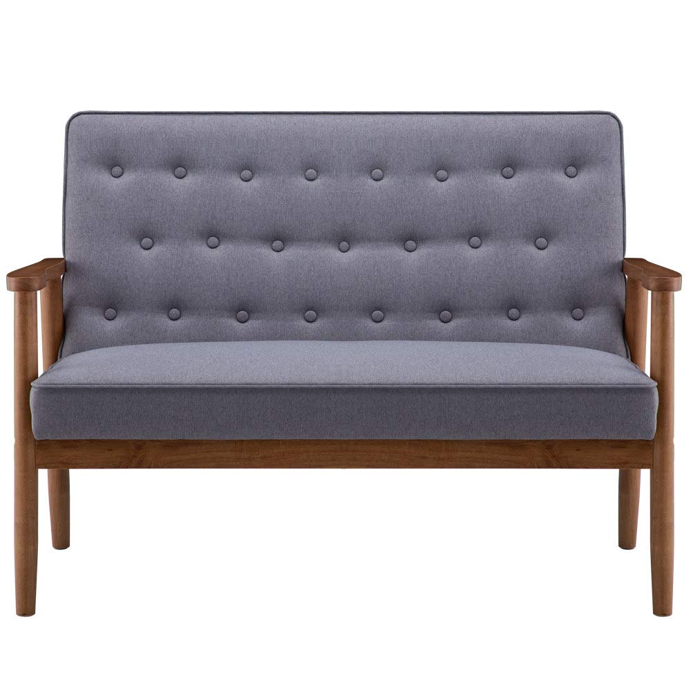 Modern Accent Loveseat Sofa Chair - Retro Fabric Upholstered Wooden Lounge Couch for Living Room - Gray | Perfect for Small Spaces, Reading Nooks & Cozy Conversations