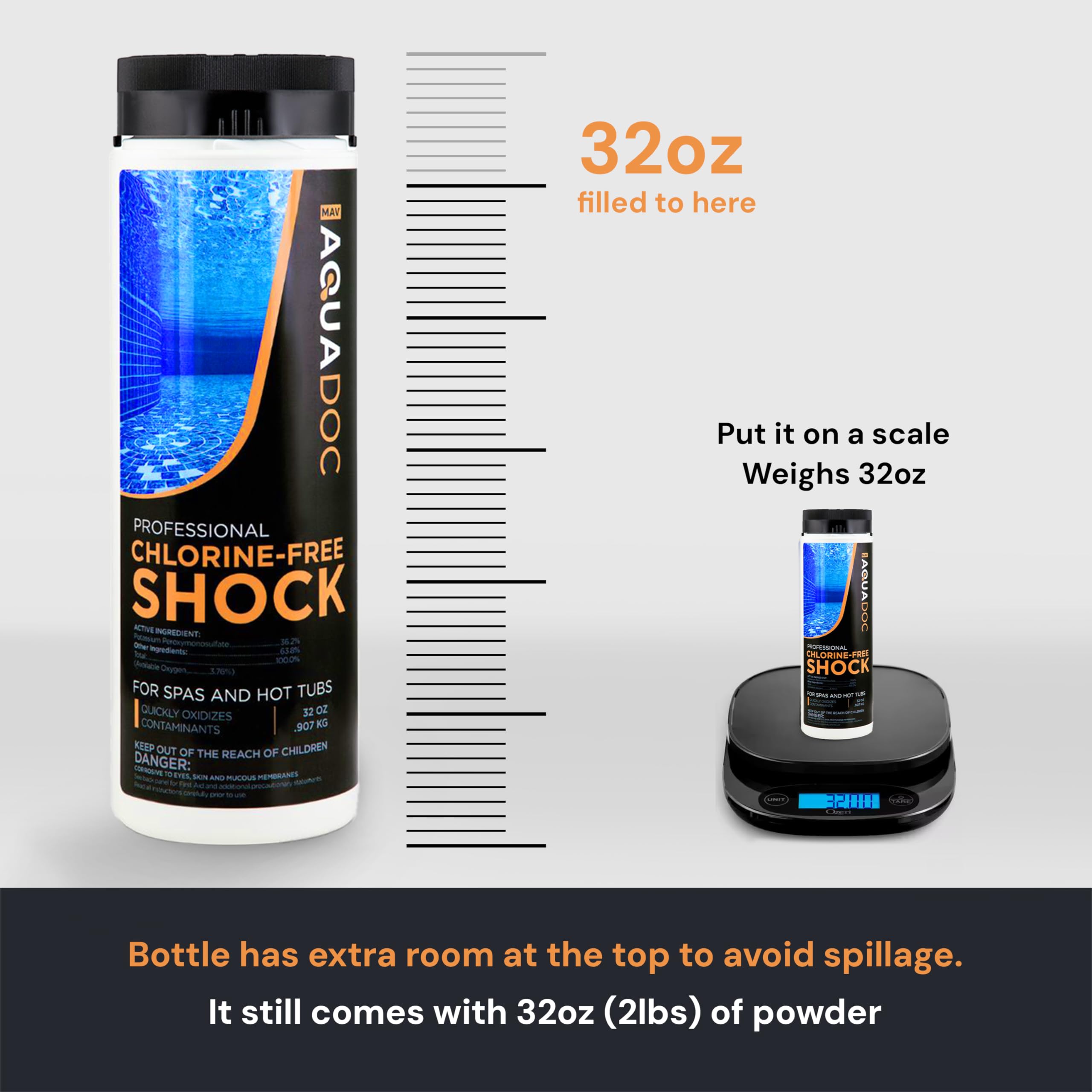 Non-Chlorine Spa Shock for Hot Tubs - 32oz (4 Pack) | Chlorine-Free Oxidizing Hot Tub Shock | Made in USA | Helps Maintain Clean Water & Enhance Sanitizer Performance | Perfect for Weekly Hot Tub Maintenance & Water Clarification