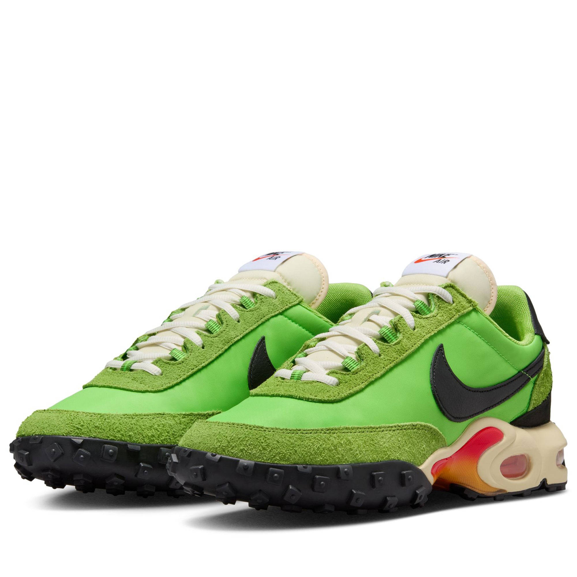 Nike Air Max Waffle SP Running Shoes - Men's Action Green/Total Orange Sneakers for Jogging, Gym & Casual Wear