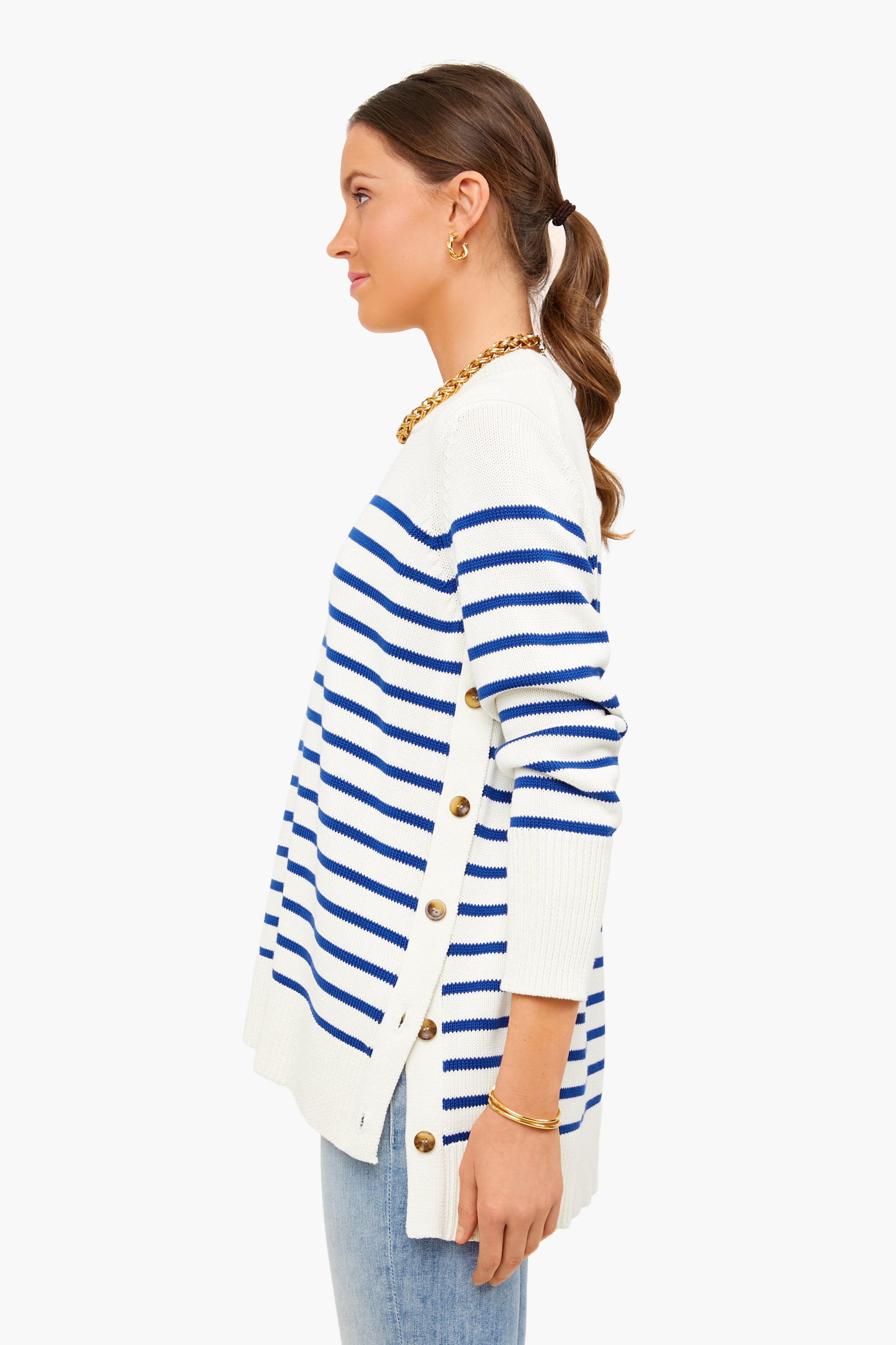 Blue Stripe Bar Harbor Sweater for Women - Cozy Knit Pullover for Fall & Winter - Perfect for Casual Outings & Layering