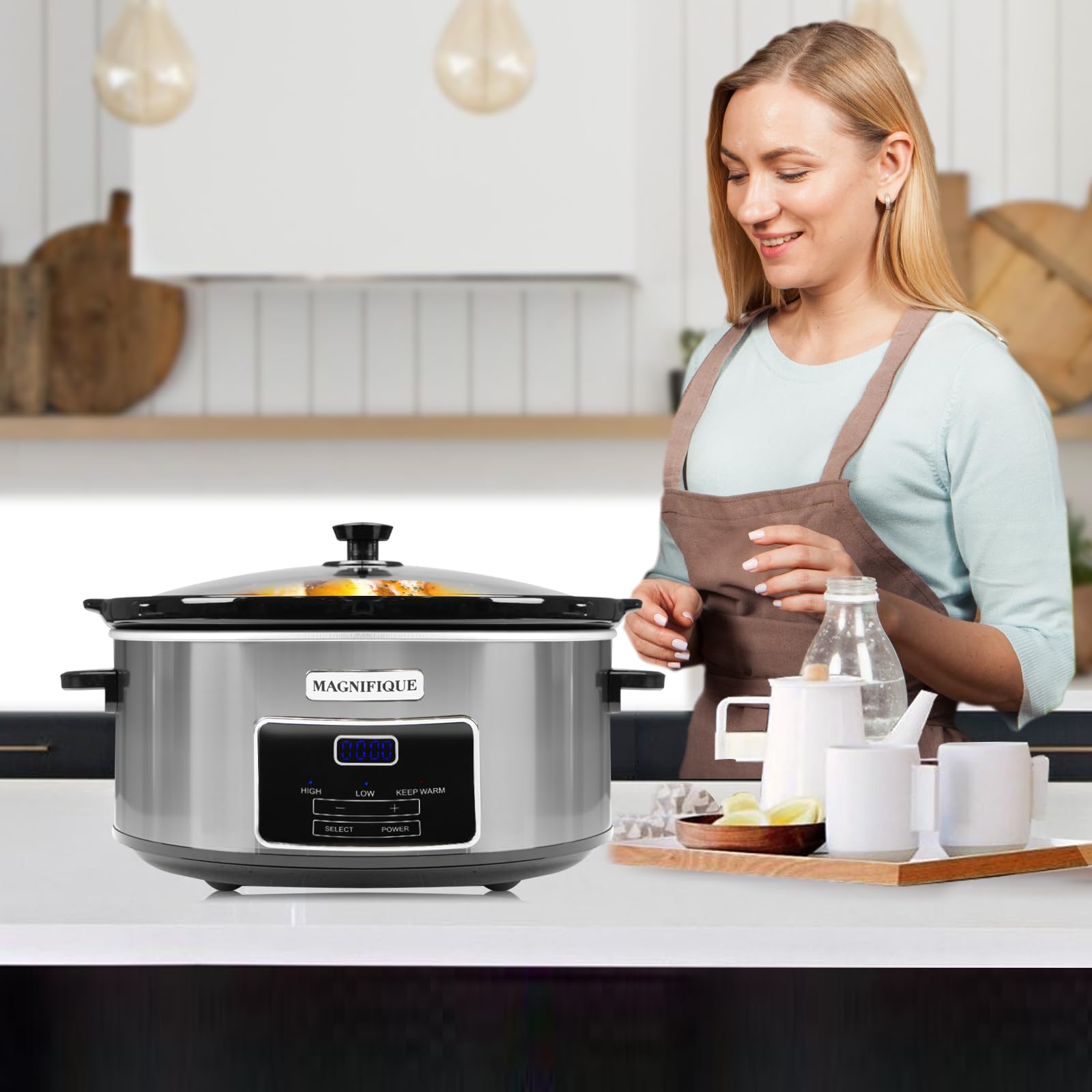 8-Quart Digital Programmable Slow Cooker with Timer - Smart Kitchen Appliance for Family Dinners & Meal Prep - 10+ Serving Capacity - 3 Heat Settings (Warm/Low/High) - Perfect for Soups, Stews, Pot Roasts & Party Dishes