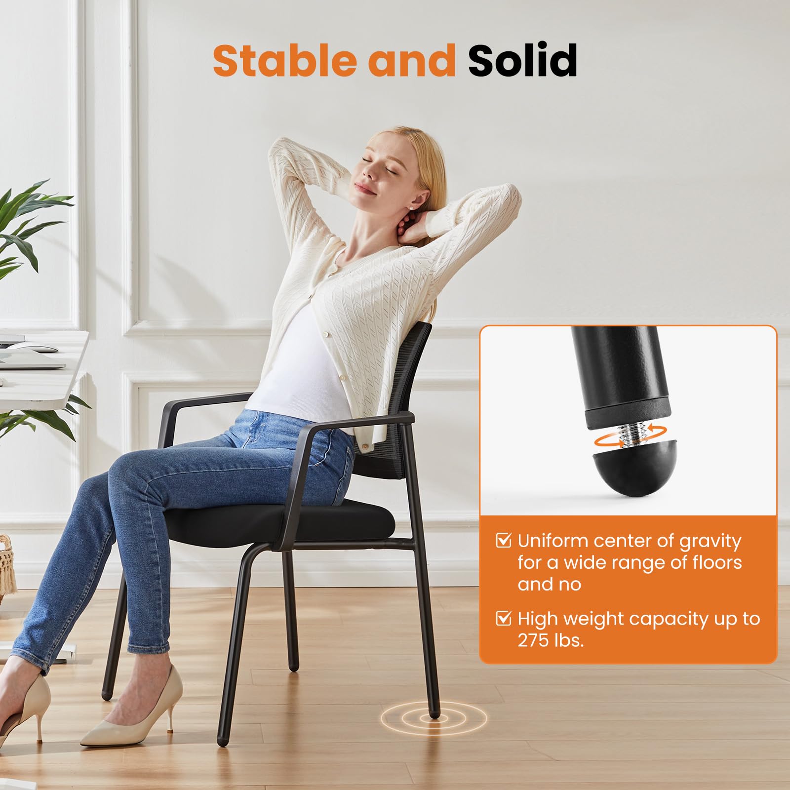Sweetcrispy Mesh Back Stacking Arm Chairs 1 Pack - Breathable Upholstered Fabric & Sturdy Metal Frame - Easy to Store Indoor/Outdoor Stackable Chairs for Home, Office, Party - Comfortable Black Seating for Dining, Events & Relaxation